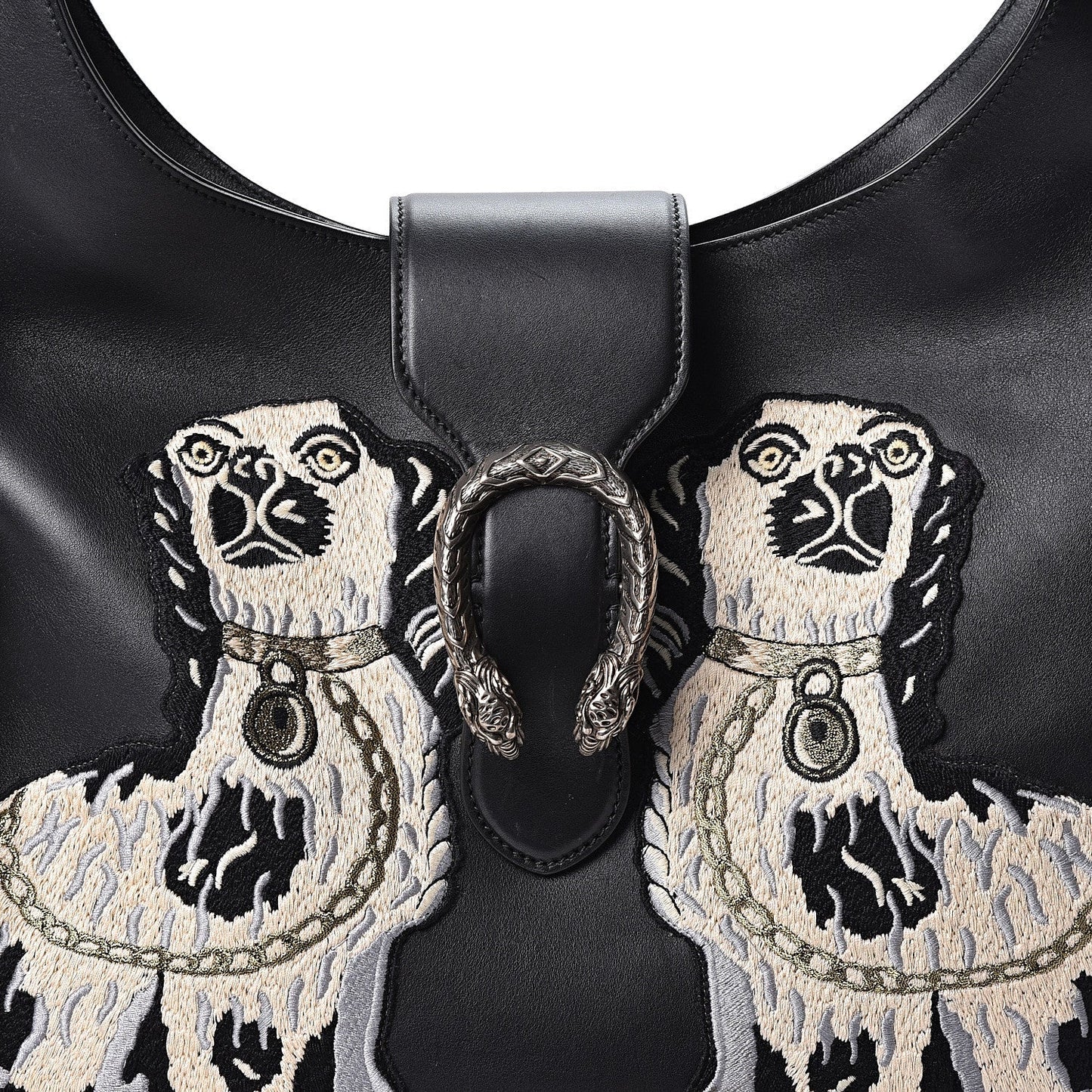 GUCCI CALFSKIN KING CHARLES SPANIEL DOGS EMBROIDERED LARGE DIONYSUS HOBO