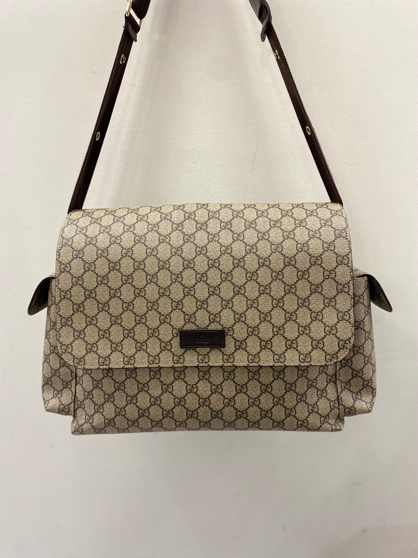 GUCCI GG SUPREME MONOGRAM SELLERIA CALFSKIN DIAPER BAG