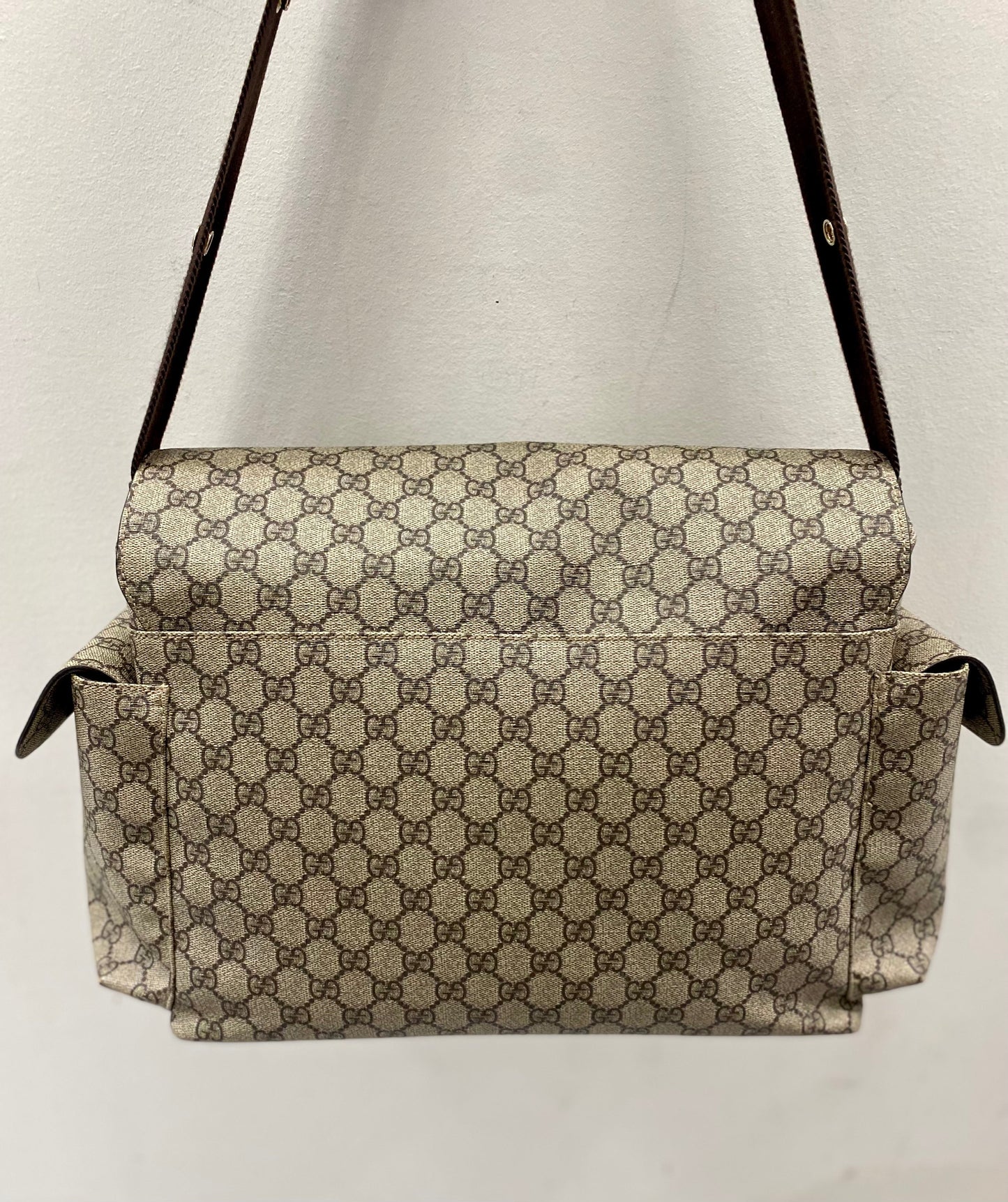 GUCCI GG SUPREME MONOGRAM SELLERIA CALFSKIN DIAPER BAG