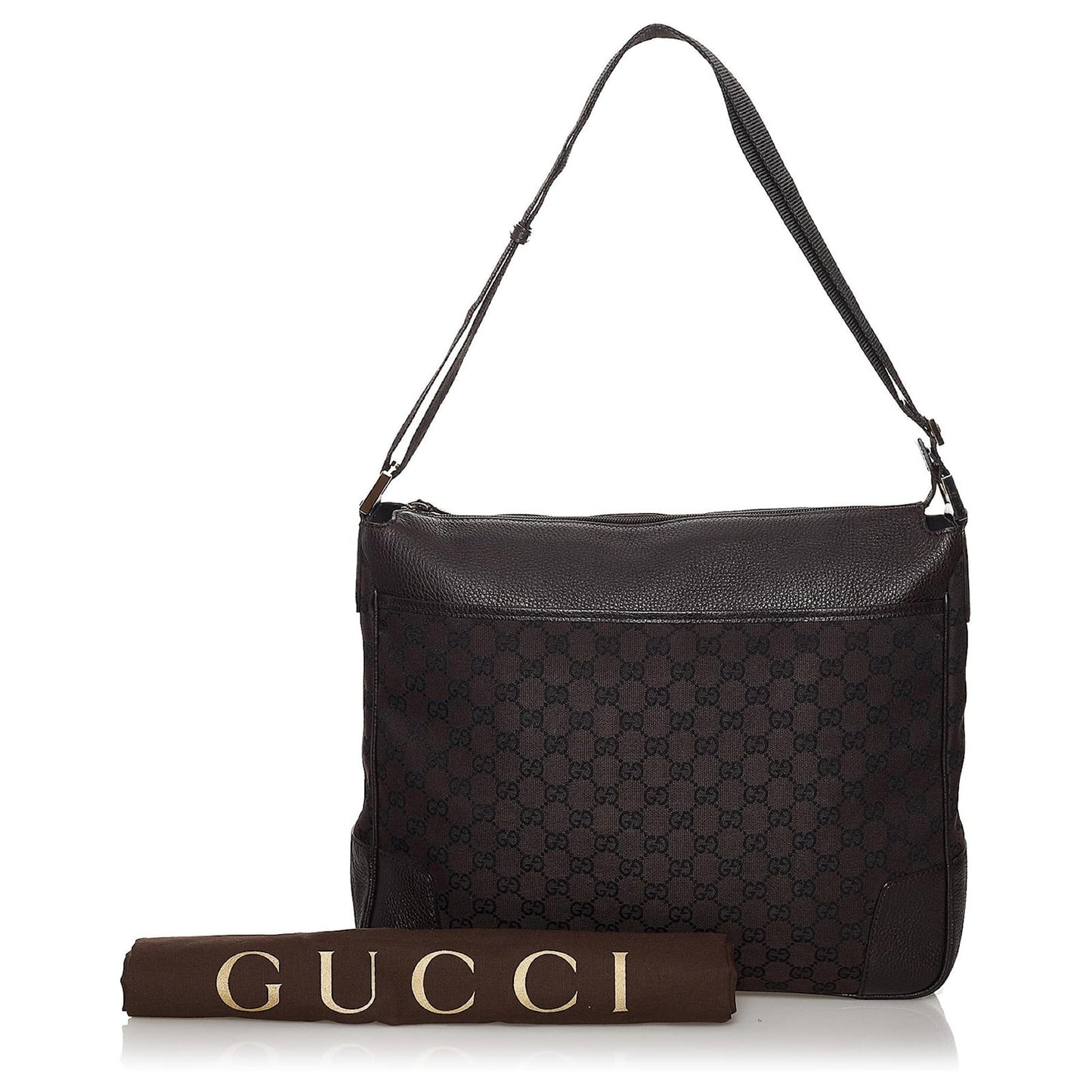 GUCCI GG MONOGRAM CANVAS LEATHER MESSENGER BAG