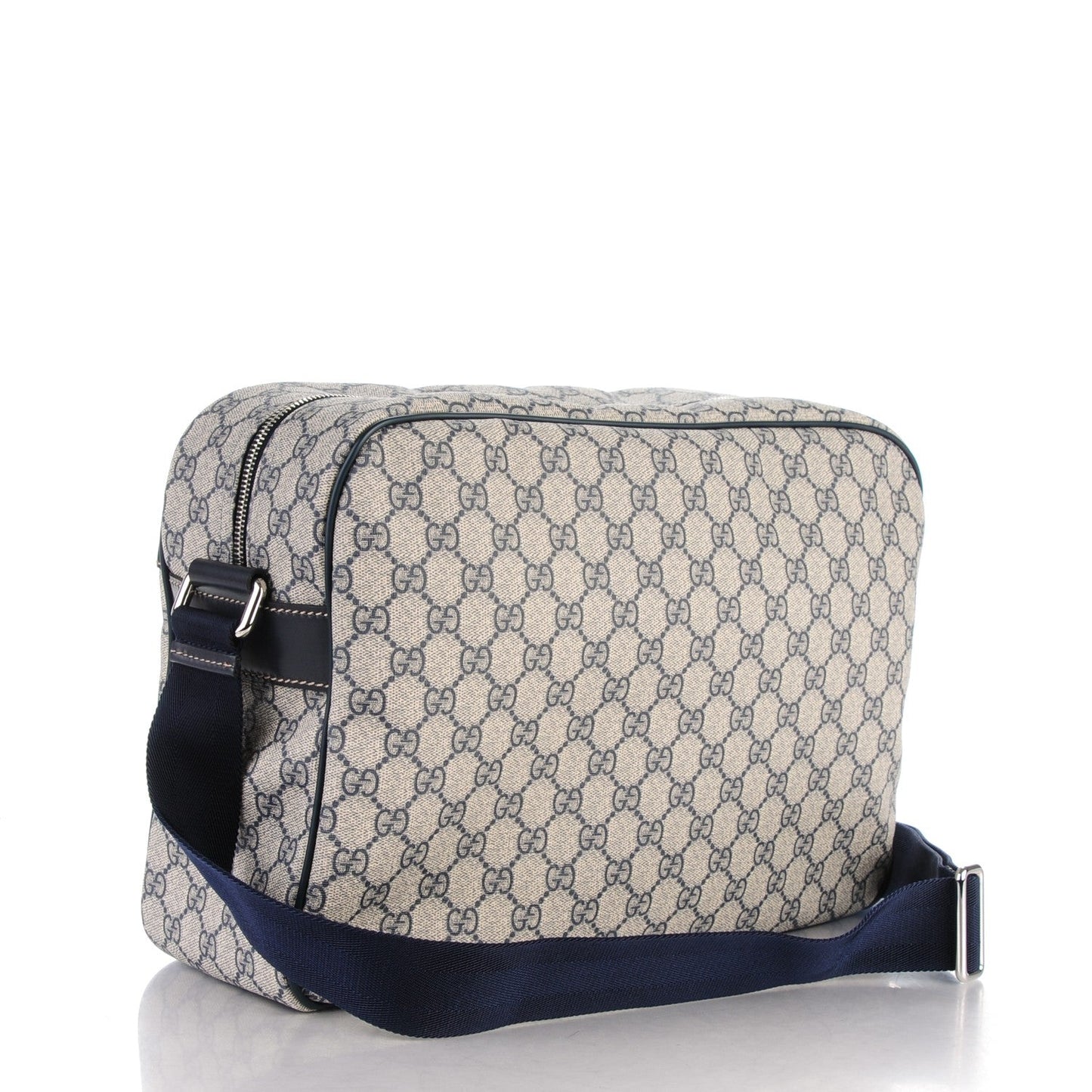GUCCI GG PLUS MONOGRAM COATED CANVAS MESSENGER BAG NAVY