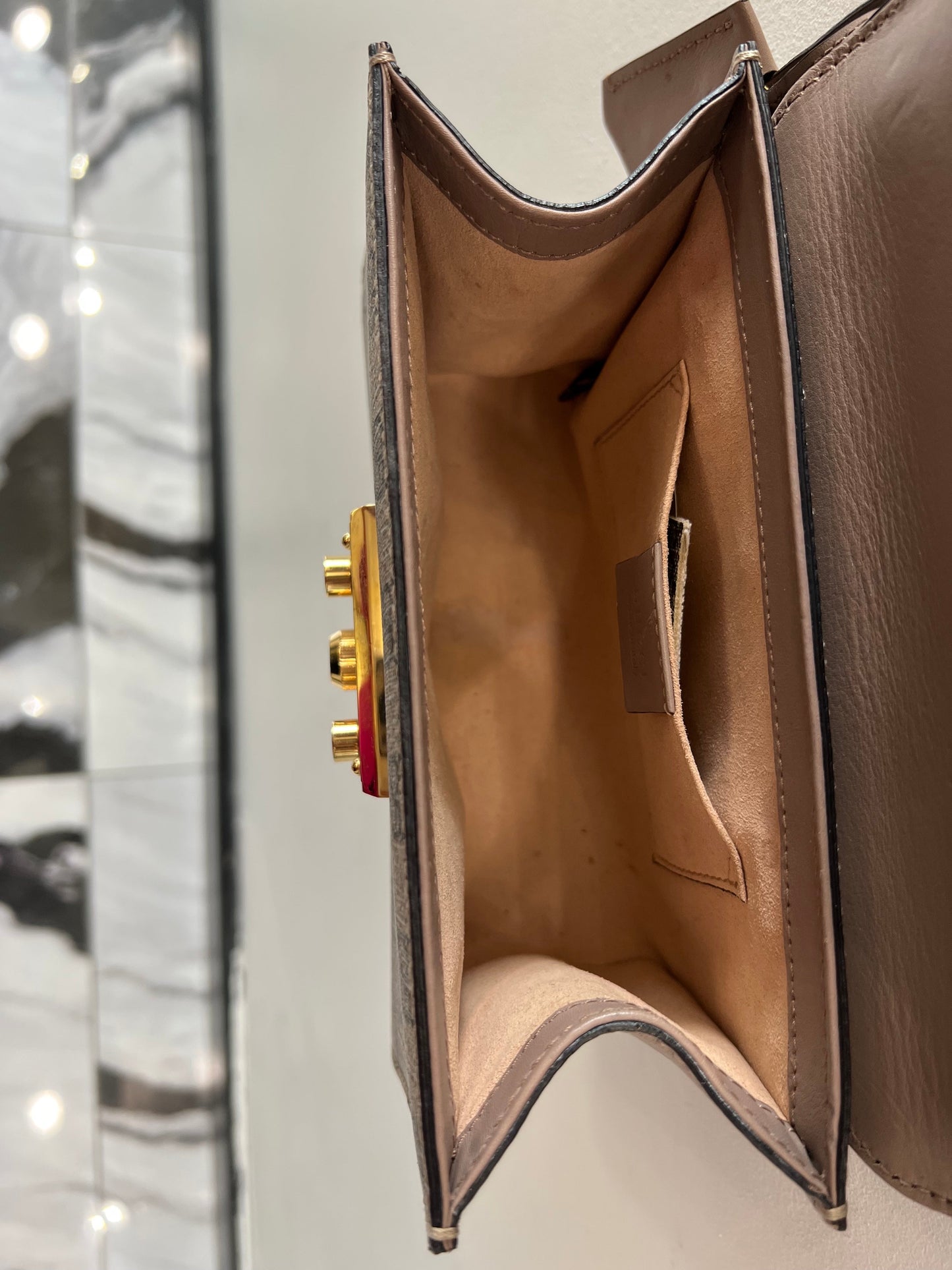 GUCCI GG SUPREME MONOGRAM STUDDED SMALL PADLOCK SHOULDER BAG