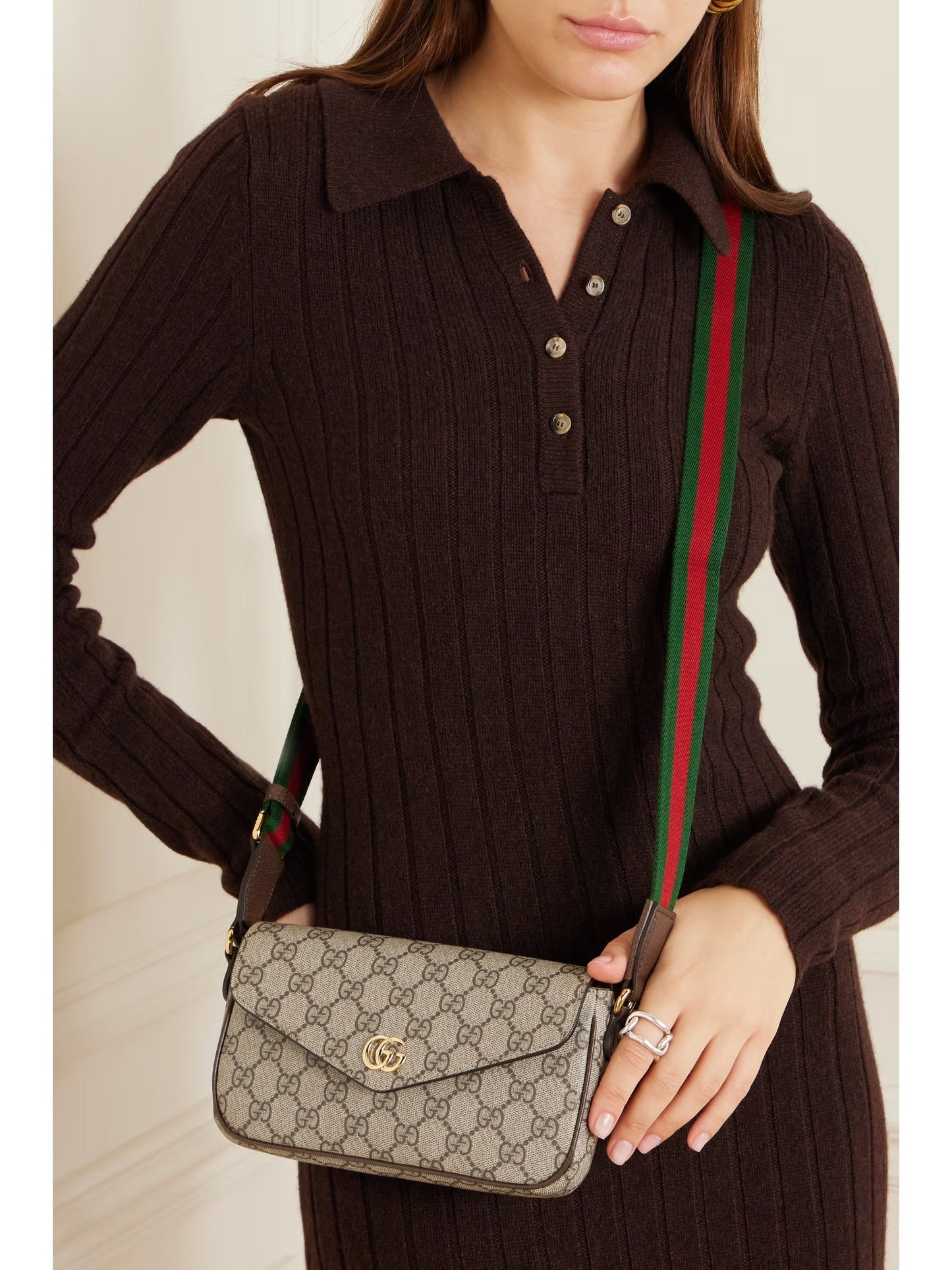 GUCCI GG SUPREME OPHIDIA MINI ENVELOPE SHOULDER BAG