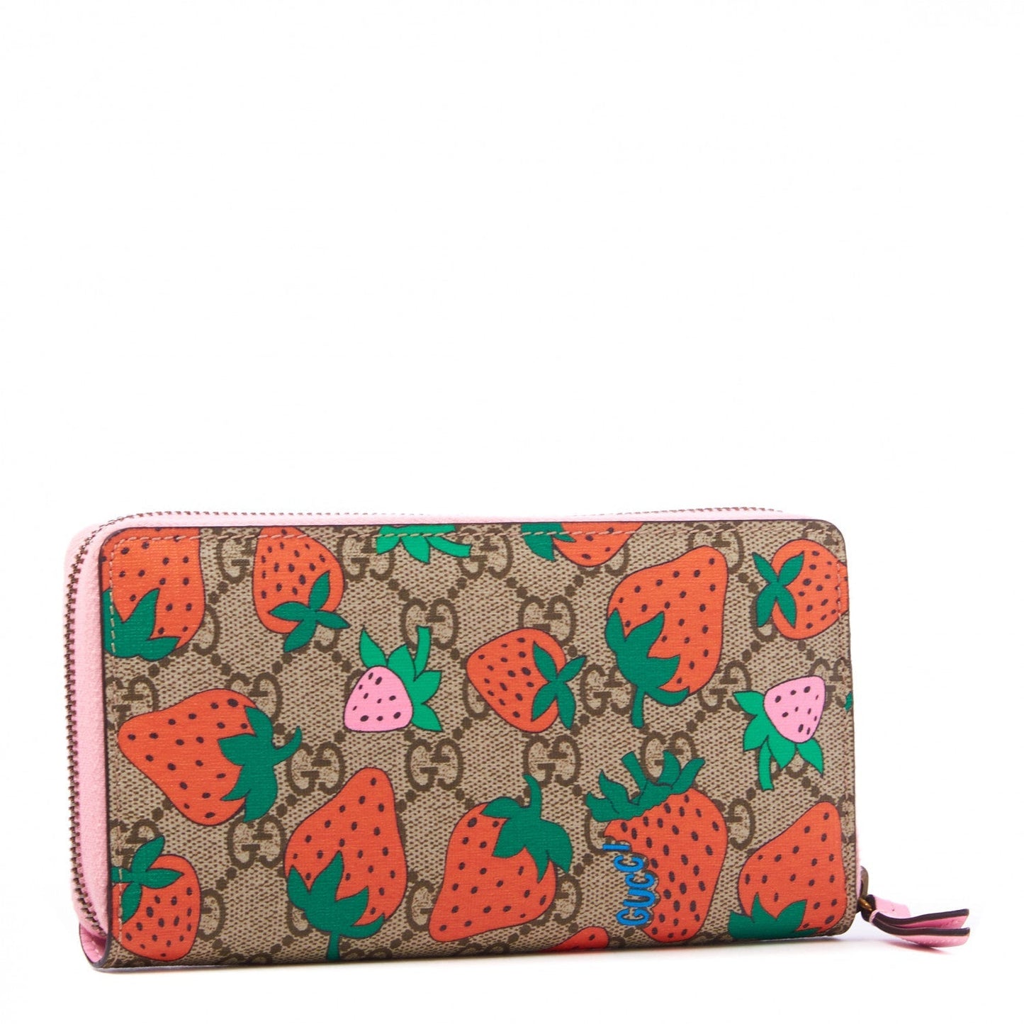 GUCCI GG SUPREME STRAWBERRY PRINTED ZIP-AROUND WALLET