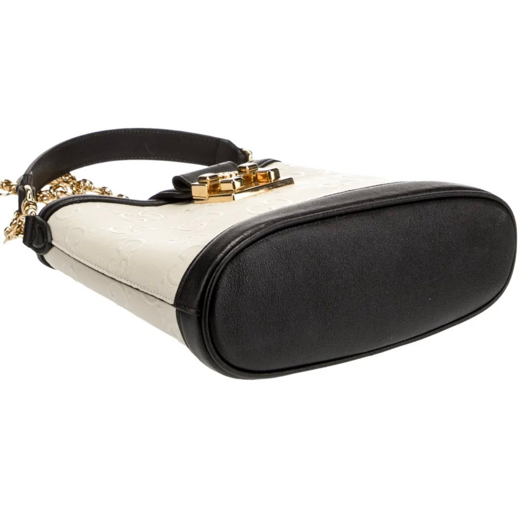 GUCCI GG EMBOSSED LEATHER SHOULDER BAG