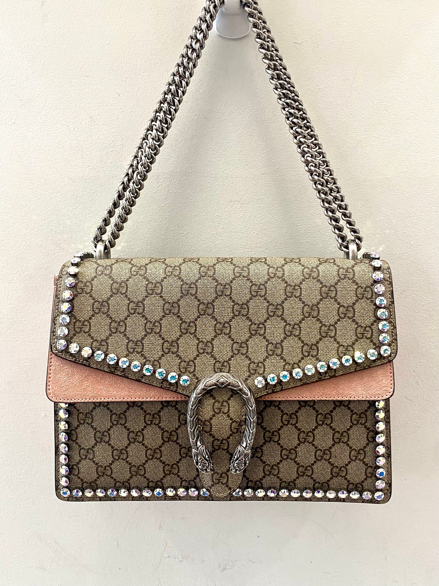 GUCCI GG SUPREME MONOGRAM DIONYSUS SUEDE CRYSTAL MEDIUM SHOULDER BAG