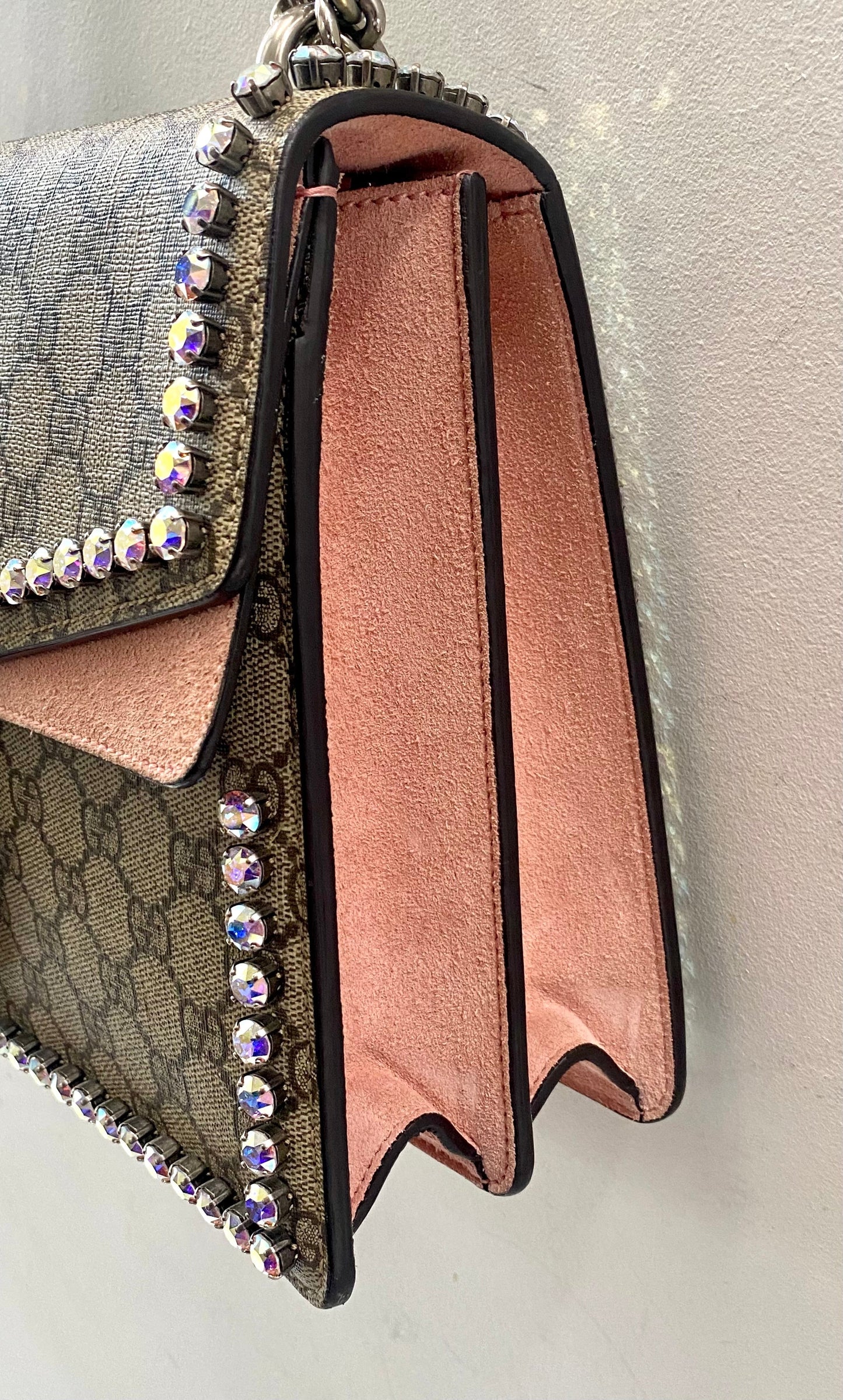 GUCCI GG SUPREME MONOGRAM DIONYSUS SUEDE CRYSTAL MEDIUM SHOULDER BAG
