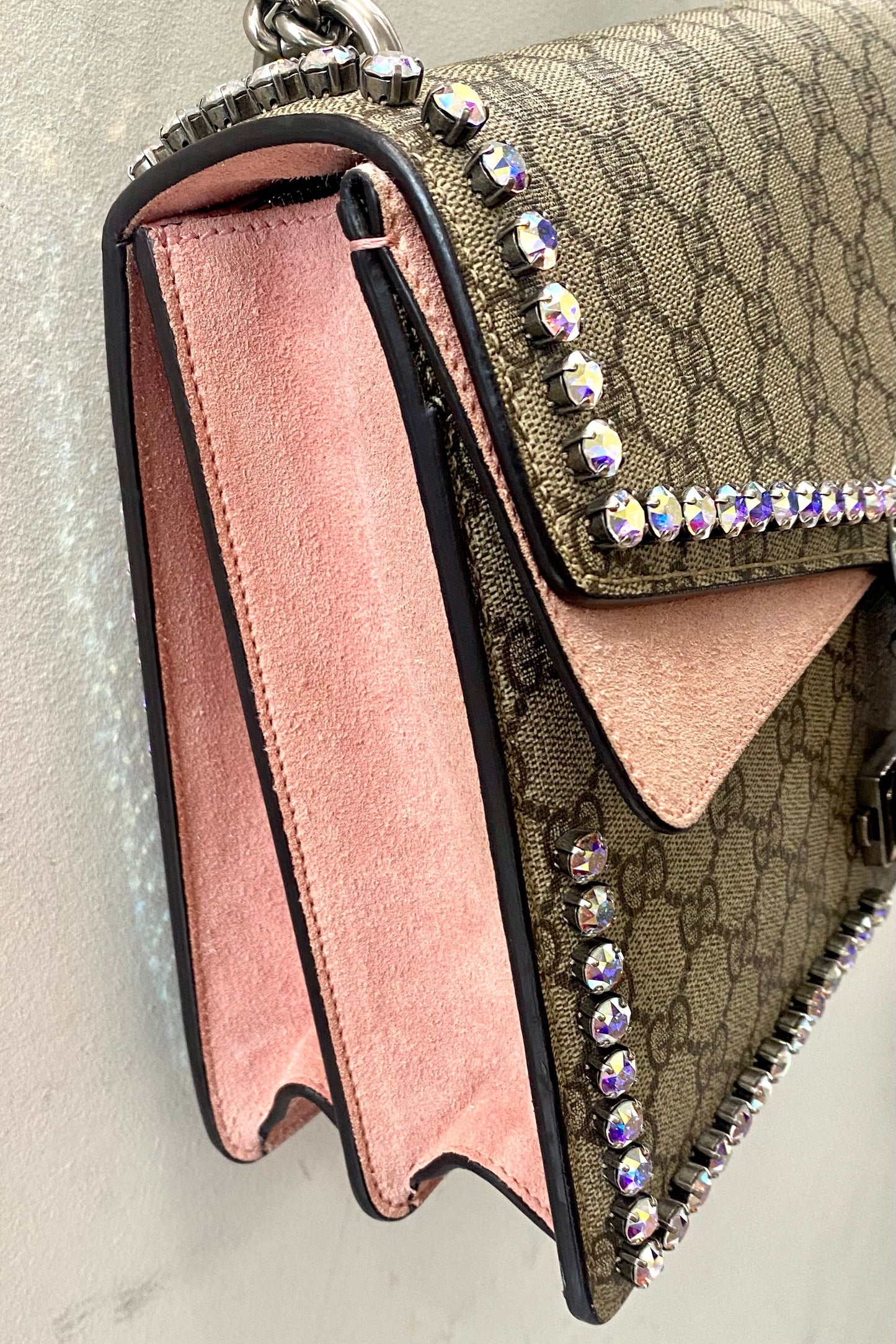 GUCCI GG SUPREME MONOGRAM DIONYSUS SUEDE CRYSTAL MEDIUM SHOULDER BAG