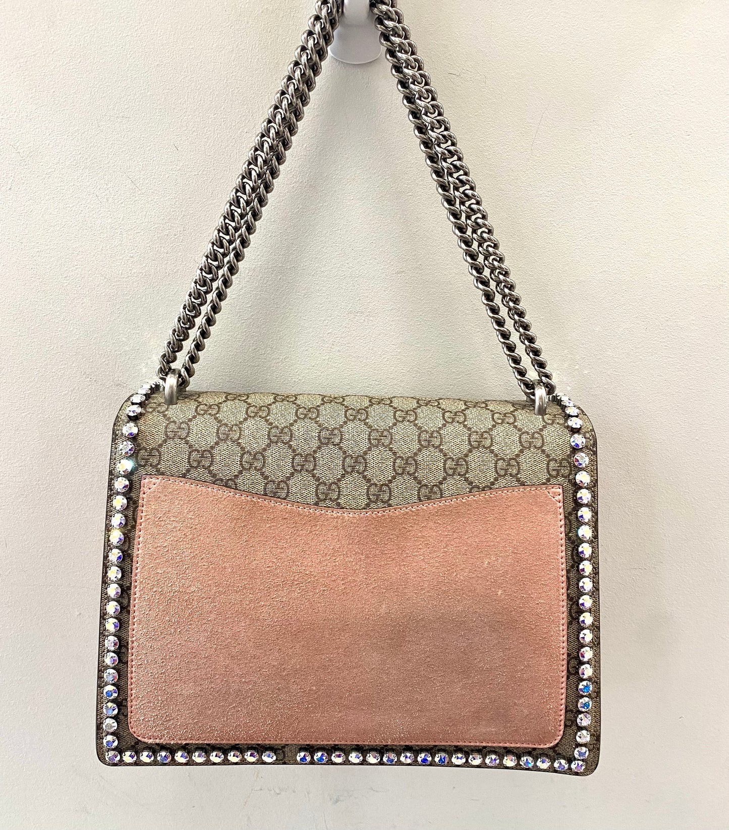 GUCCI GG SUPREME MONOGRAM DIONYSUS SUEDE CRYSTAL MEDIUM SHOULDER BAG