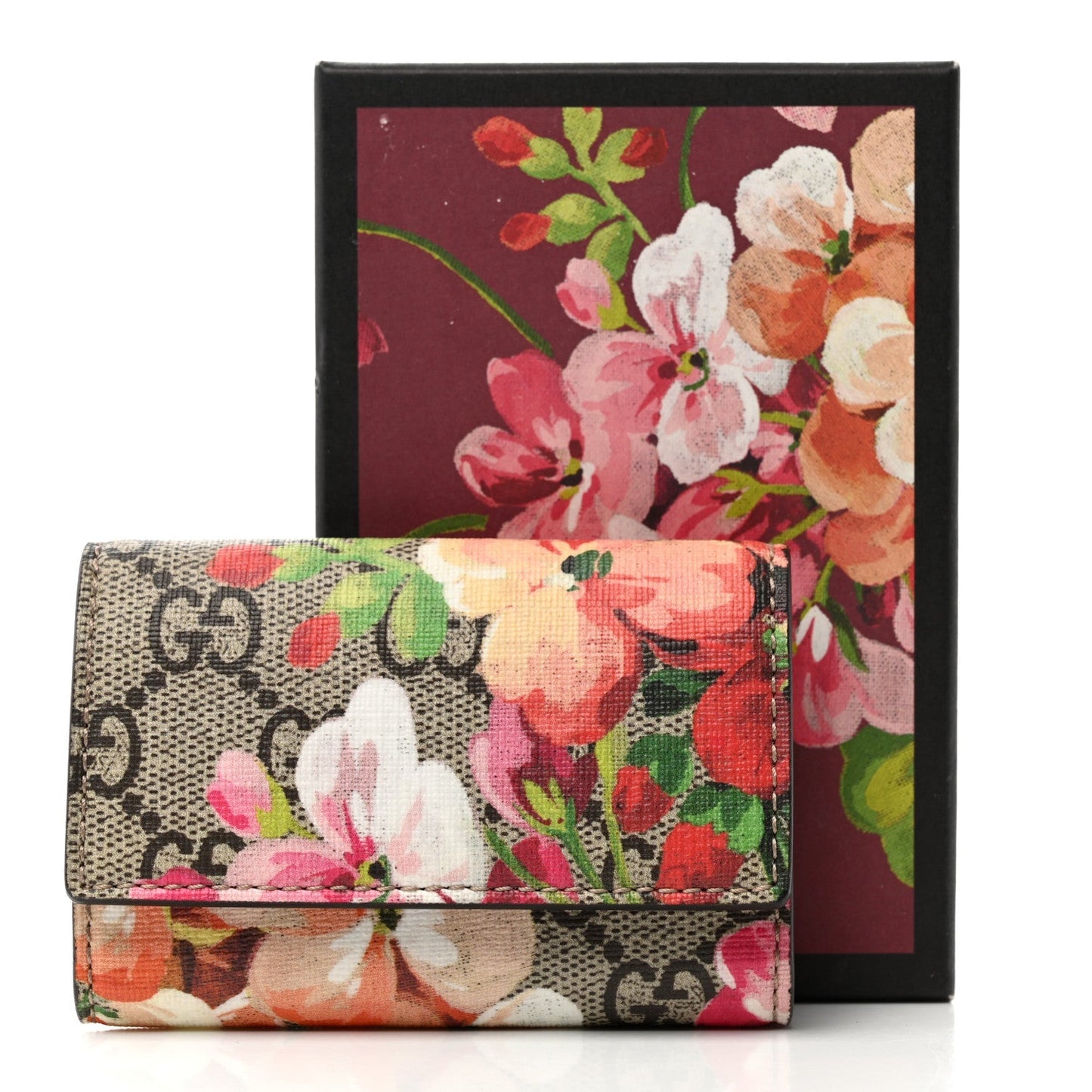 GUCCI GG SUPREME MONOGRAM BLOOMS SIX KEY HOLDER CASE IN DRY ROSE