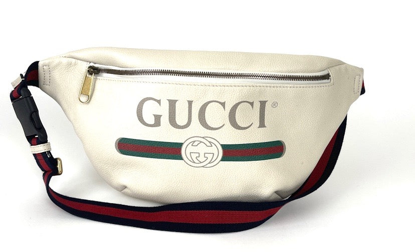 GUCCI GRAINED CALFSKIN WEB LOGO LARGE BELT BAG