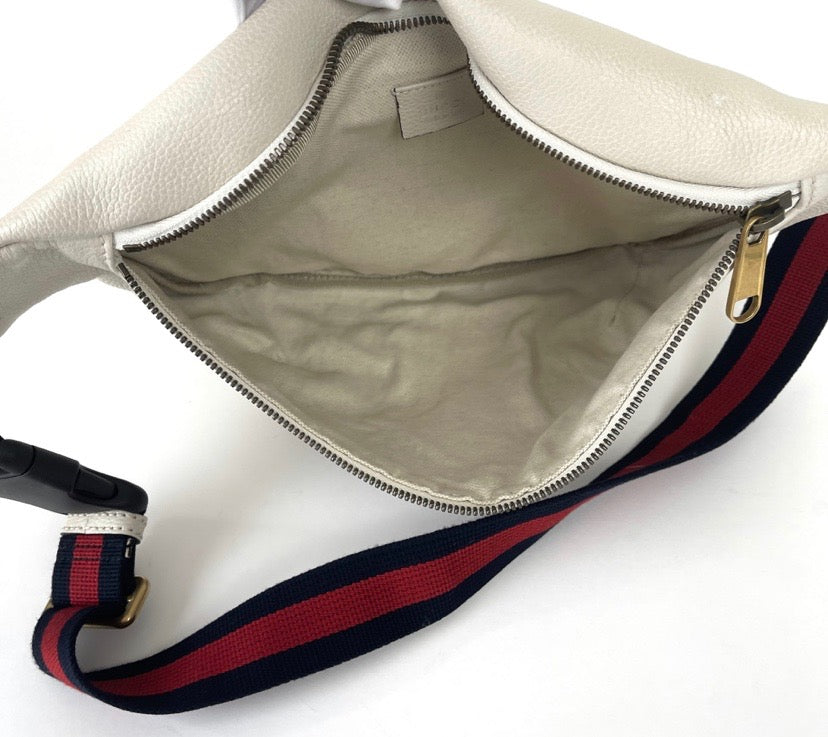 GUCCI GRAINED CALFSKIN WEB LOGO LARGE BELT BAG