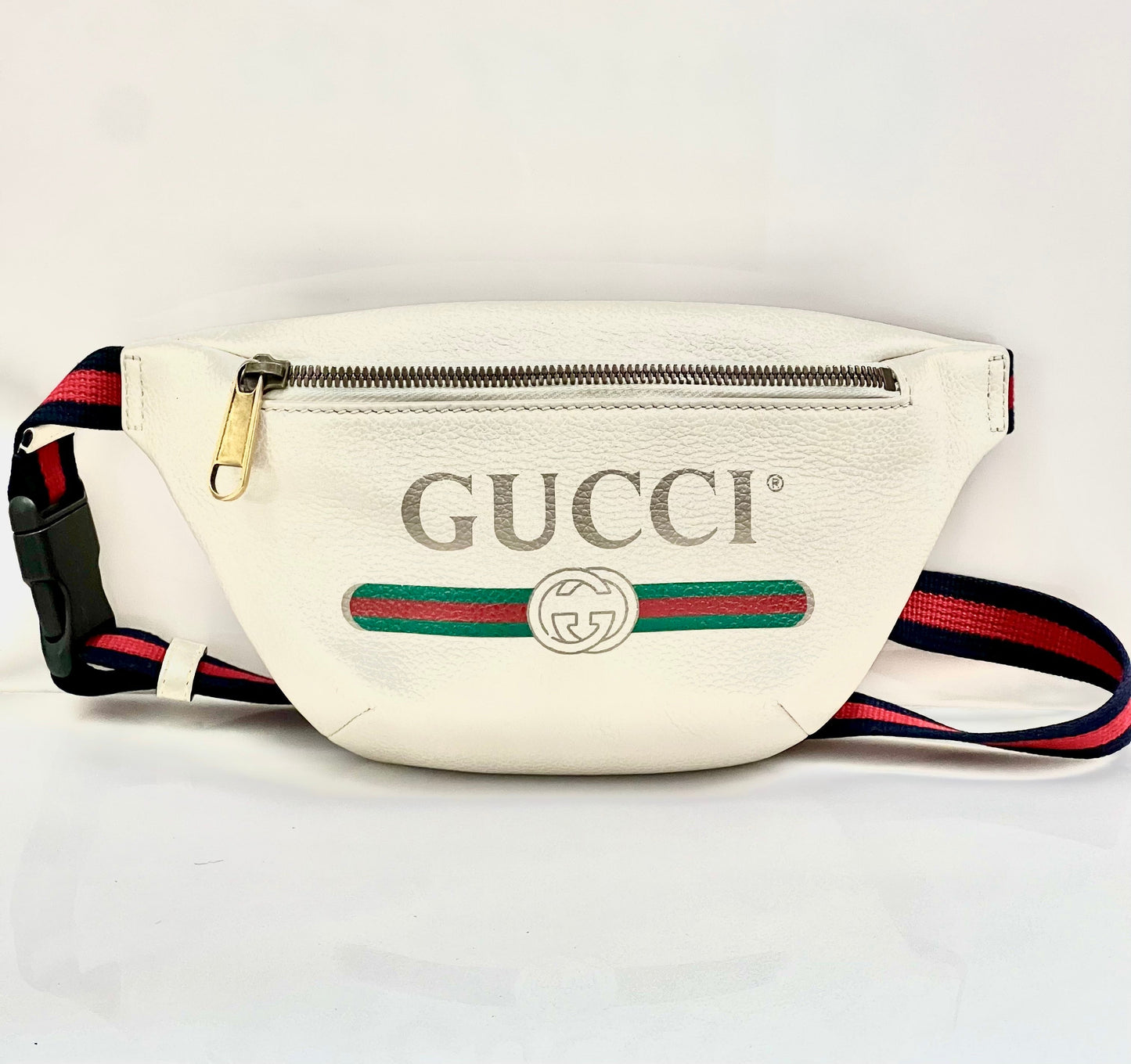 GUCCI GRAINED CALFSKIN LEATHER SMALL LOGO BELT BAG