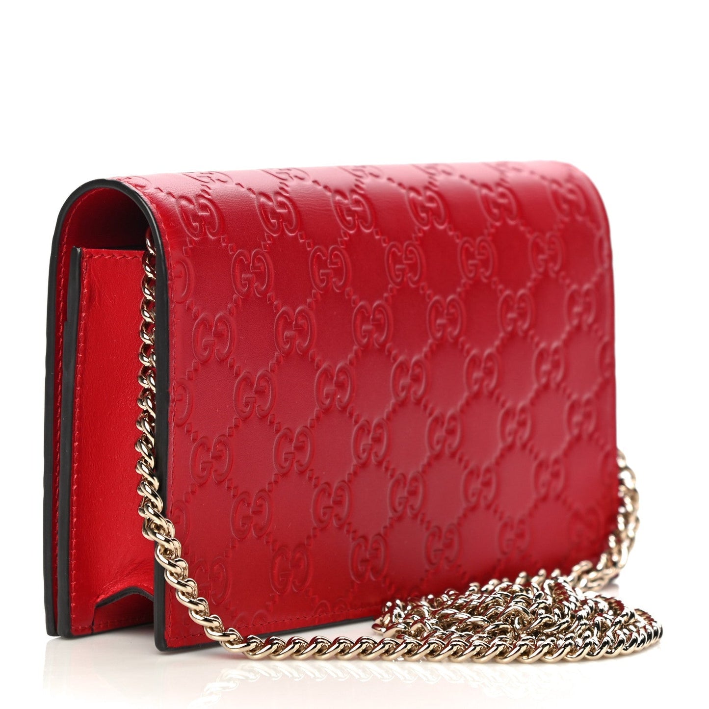 GUCCI GUCCISSIMA LEATHER SIGNATURE BOW WALLET ON CHAIN