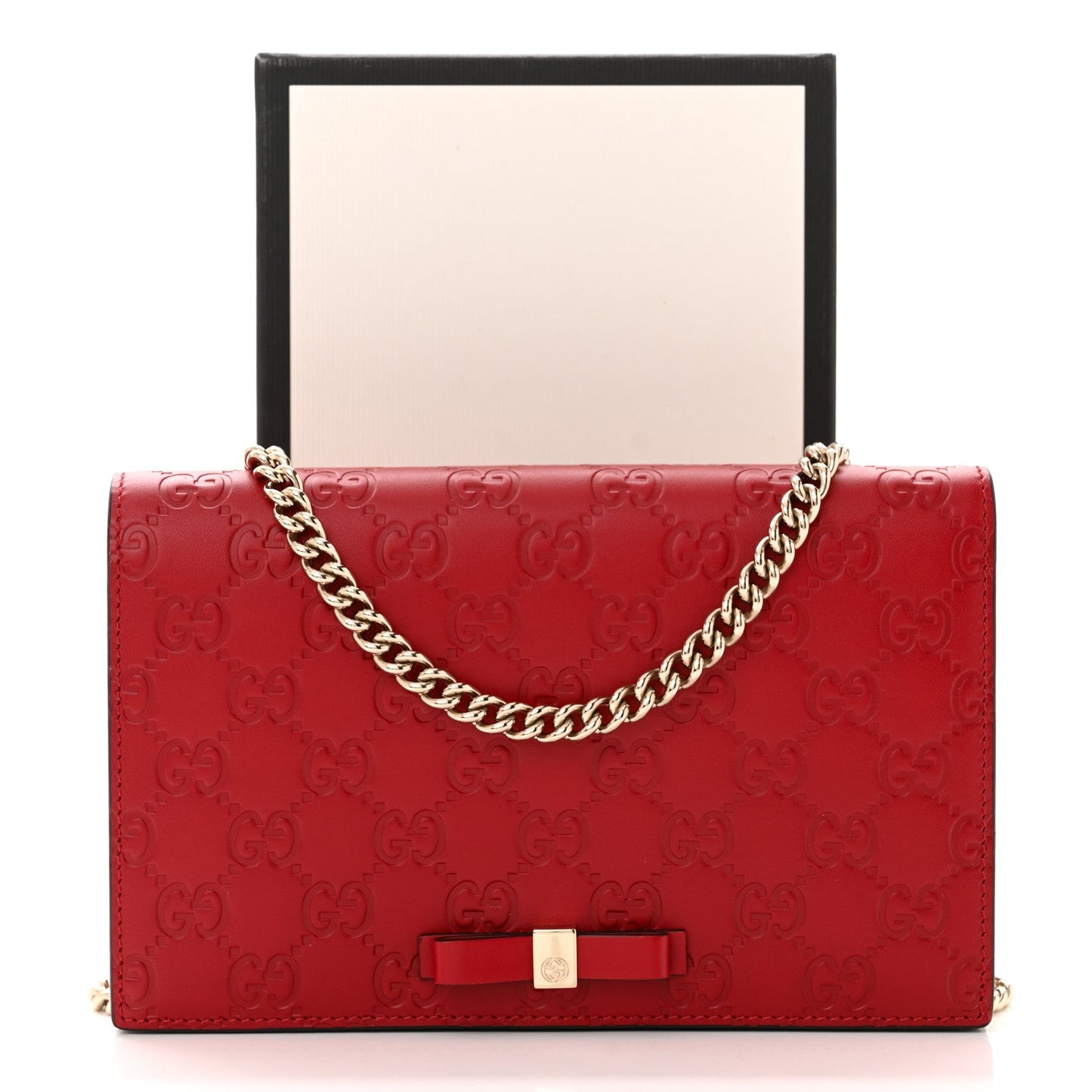 GUCCI GUCCISSIMA LEATHER SIGNATURE BOW WALLET ON CHAIN