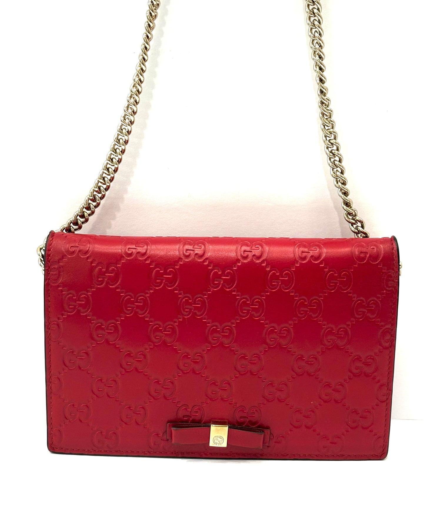 GUCCI GUCCISSIMA LEATHER SIGNATURE BOW WALLET ON CHAIN