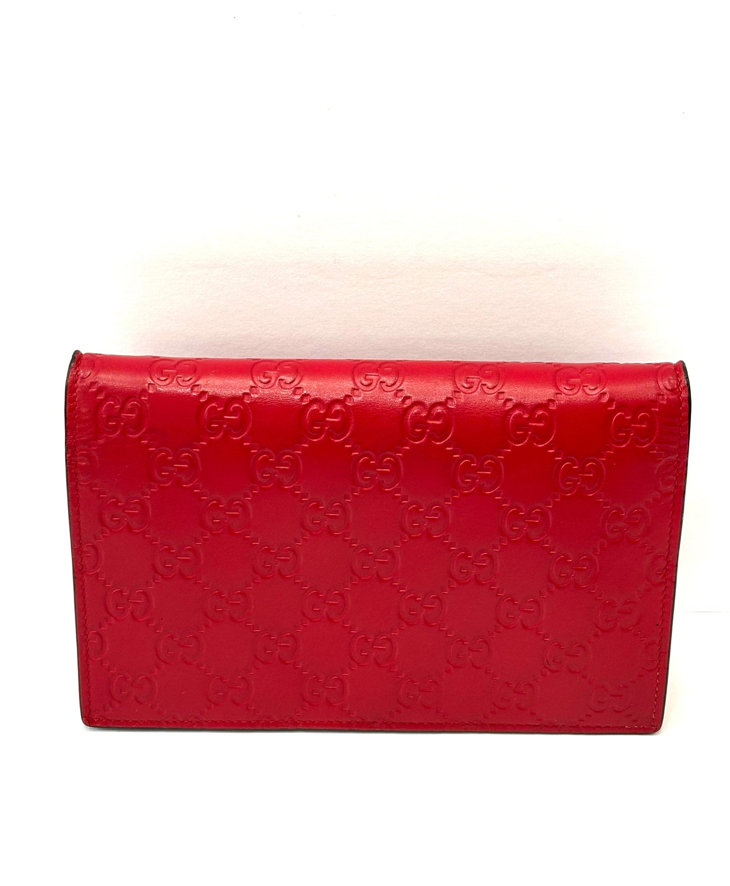 GUCCI GUCCISSIMA LEATHER SIGNATURE BOW WALLET ON CHAIN