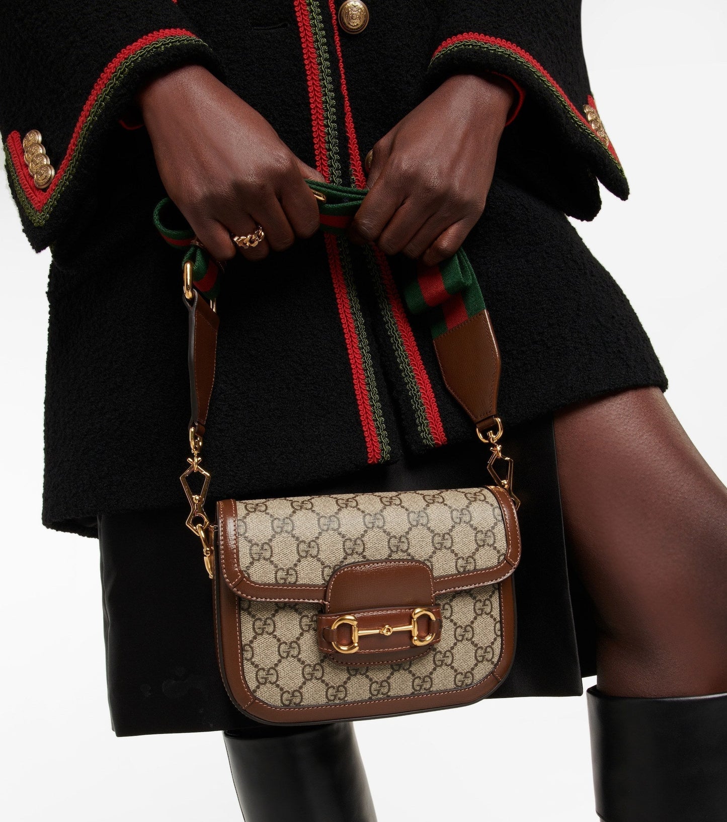 GUCCI GG SUPREME MONOGRAM WEB MINI HORSEBIT 1955 CROSSBODY BAG