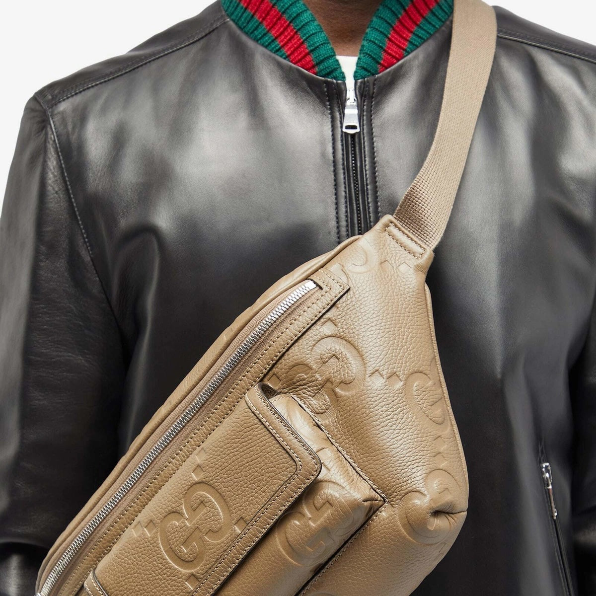 GUCCI JUMBO GG EMBOSSED CALFSKIN LEATHER UNISEX BELT BAG