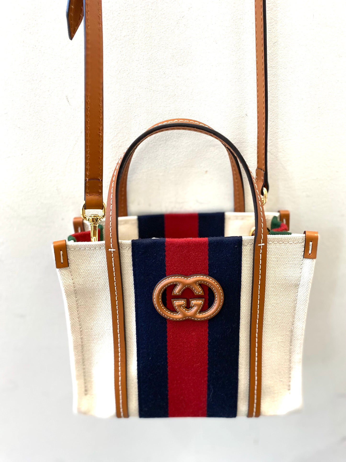 GUCCI INTERLOCKING G WEB MINI TOTE BAG