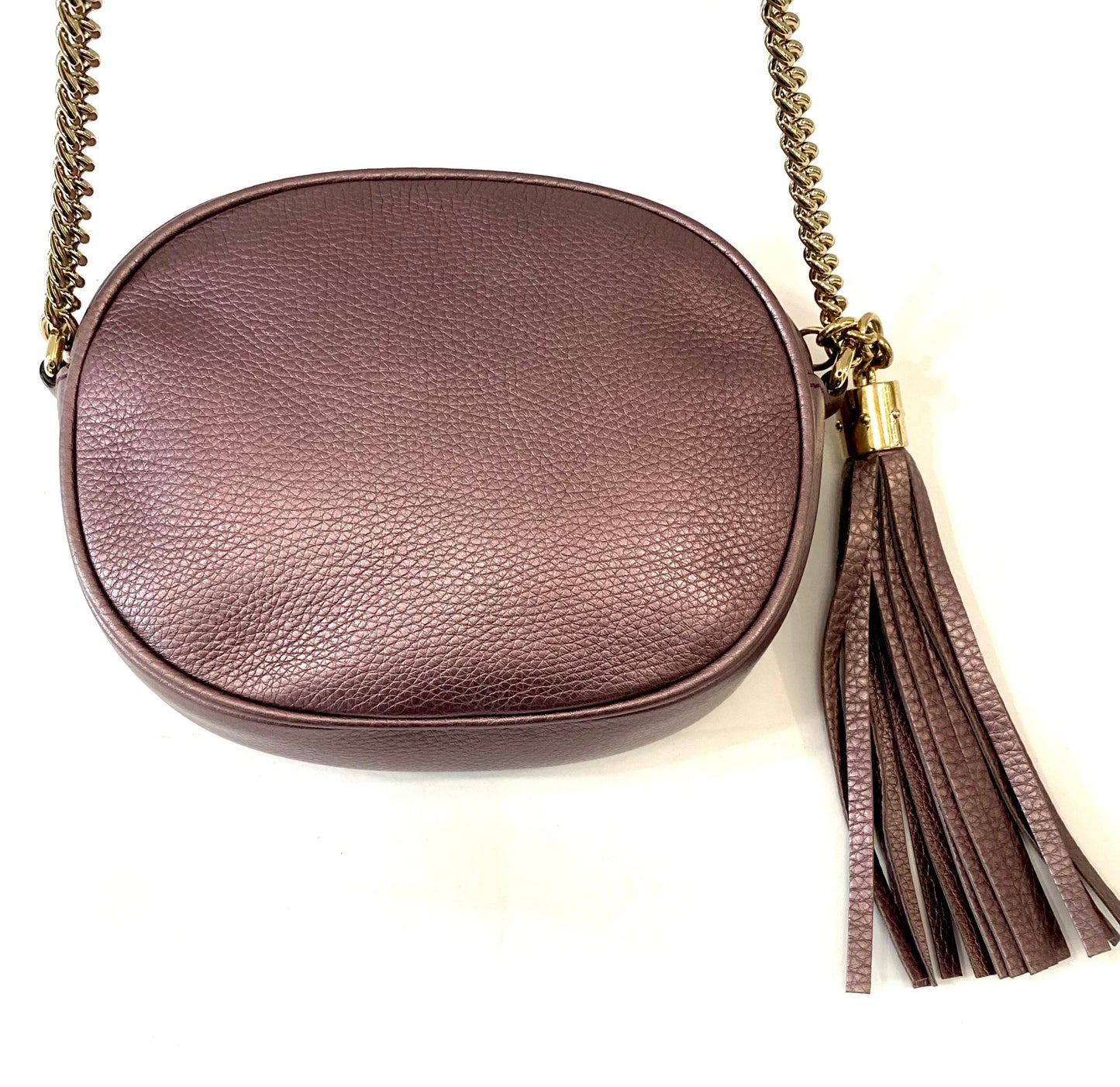 GUCCI METALLIC PEBBLED CALFSKIN MINI SOHO CHAIN BAG