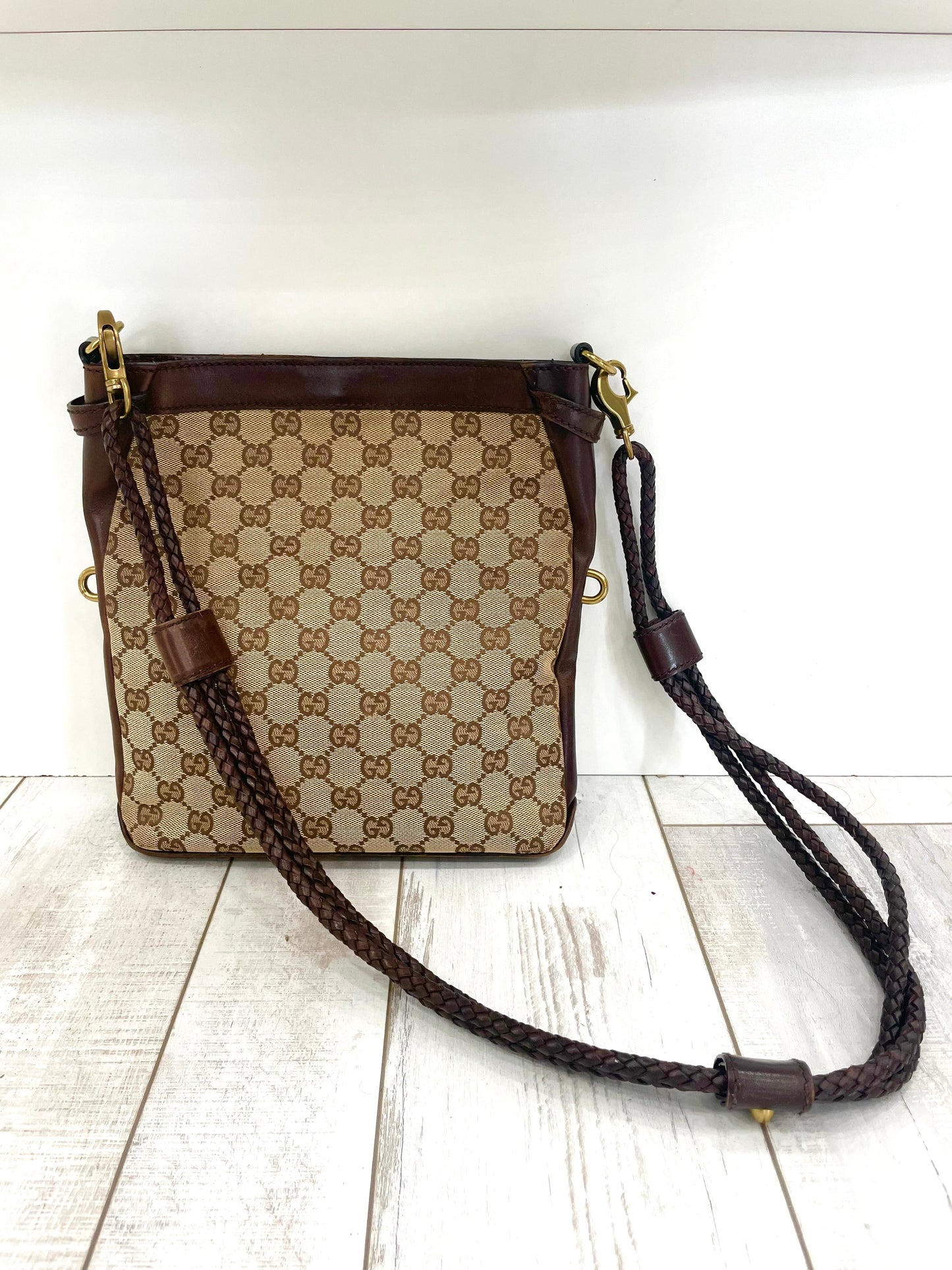 GUCCI GG MONOGRAM BRAIDED STRAP VINTAGE MESSENGER BAG