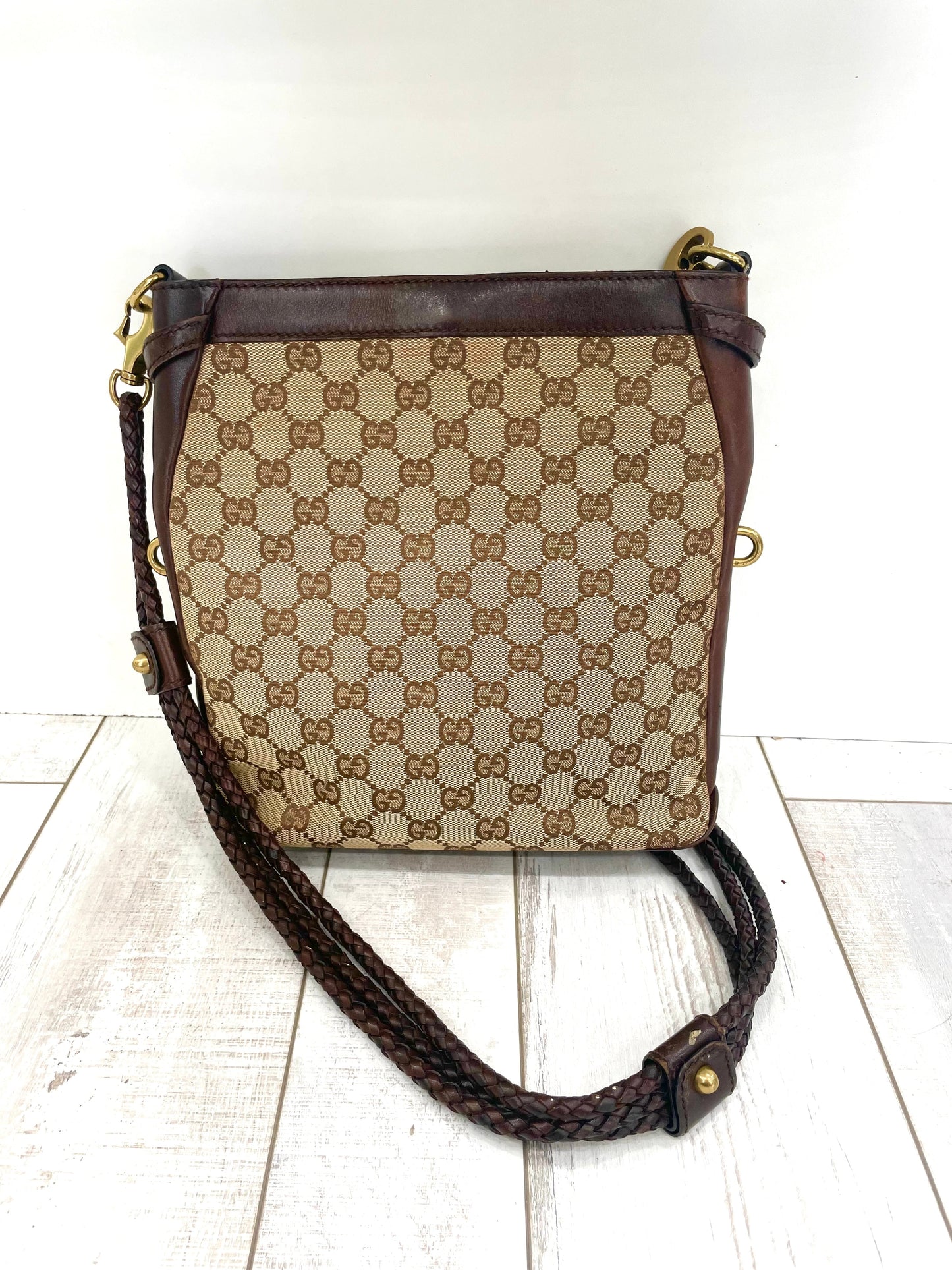 GUCCI GG MONOGRAM BRAIDED STRAP VINTAGE MESSENGER BAG
