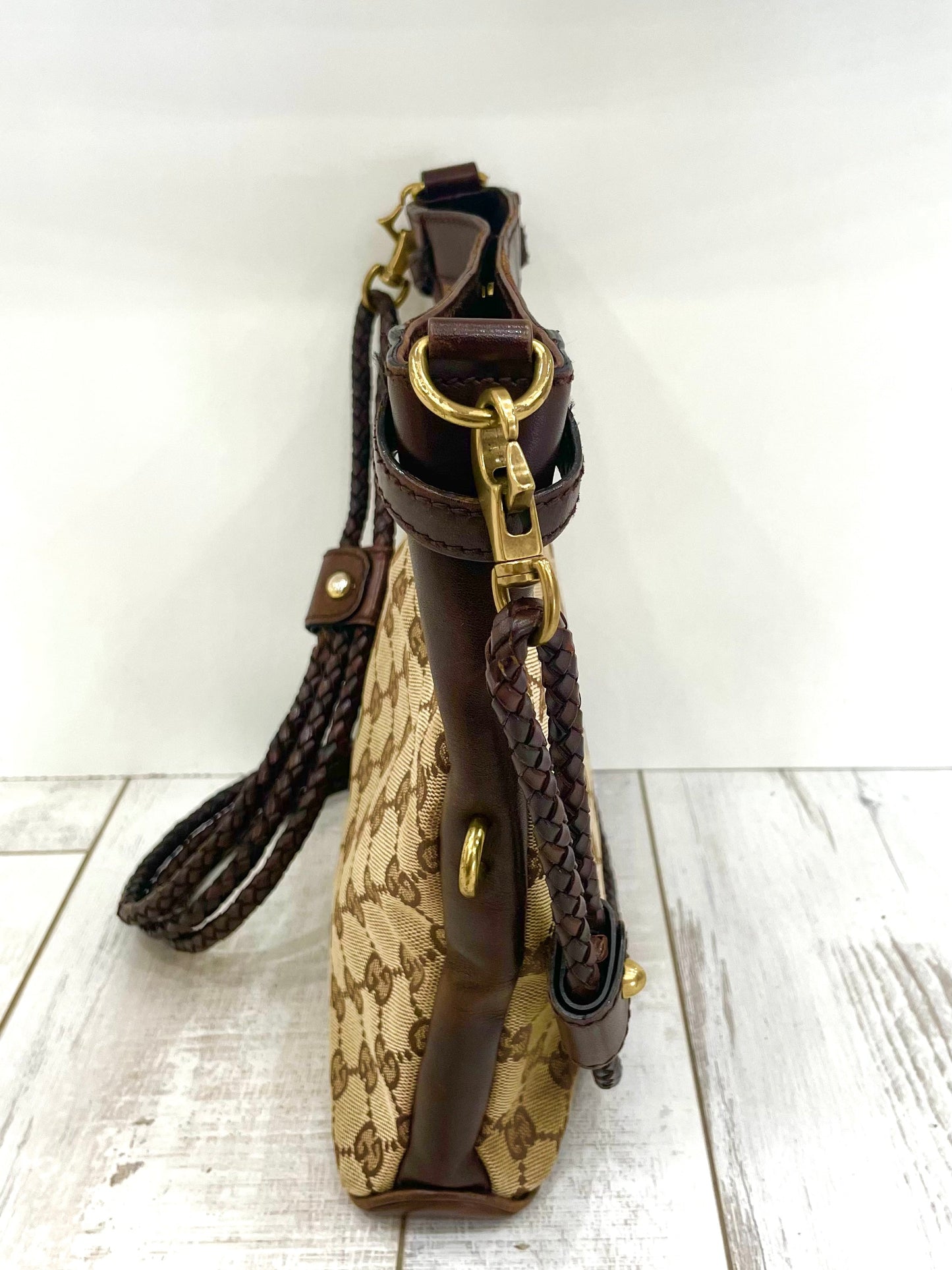GUCCI GG MONOGRAM BRAIDED STRAP VINTAGE MESSENGER BAG