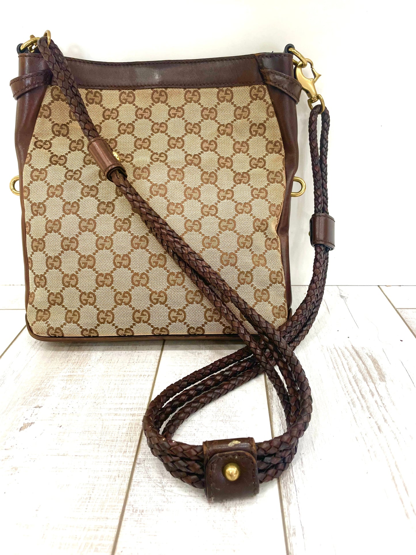 GUCCI GG MONOGRAM BRAIDED STRAP VINTAGE MESSENGER BAG