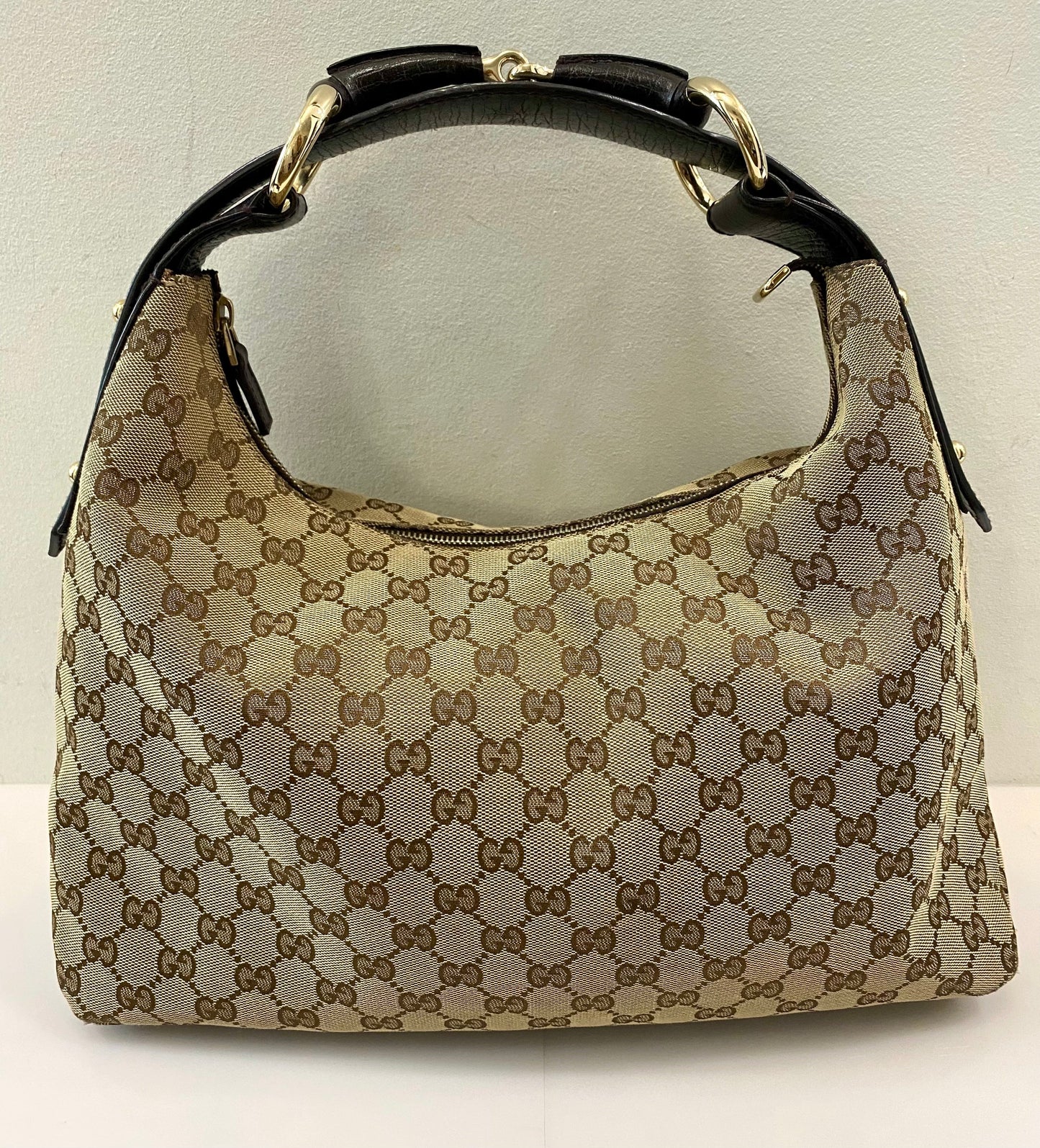 GUCCI GG MONOGRAM HORSEBIT CHAIN MEDIUM HOBO BAG
