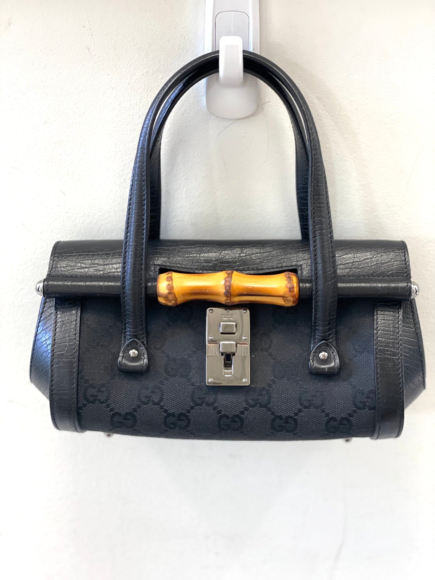 GUCCI MONOGRAM SMALL BAMBOO BULLET BAG
