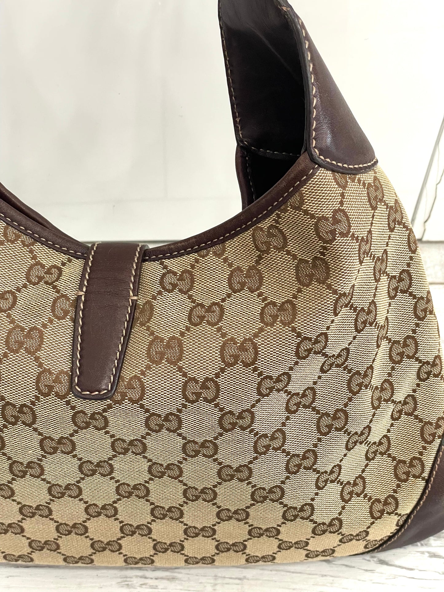 GUCCI MONOGRAM VINTAGE WEB JACKIE O BOUVIER HOBO BAG