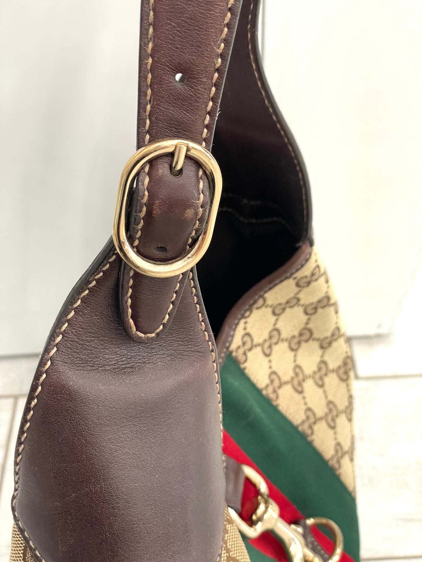 GUCCI MONOGRAM VINTAGE WEB JACKIE O BOUVIER HOBO BAG