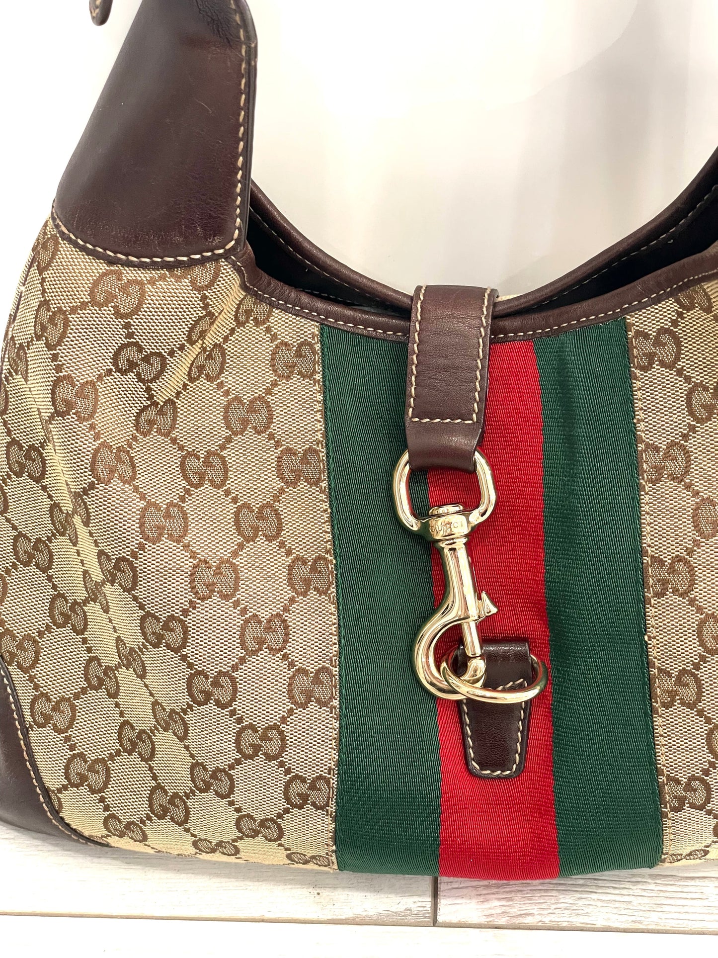GUCCI MONOGRAM VINTAGE WEB JACKIE O BOUVIER HOBO BAG