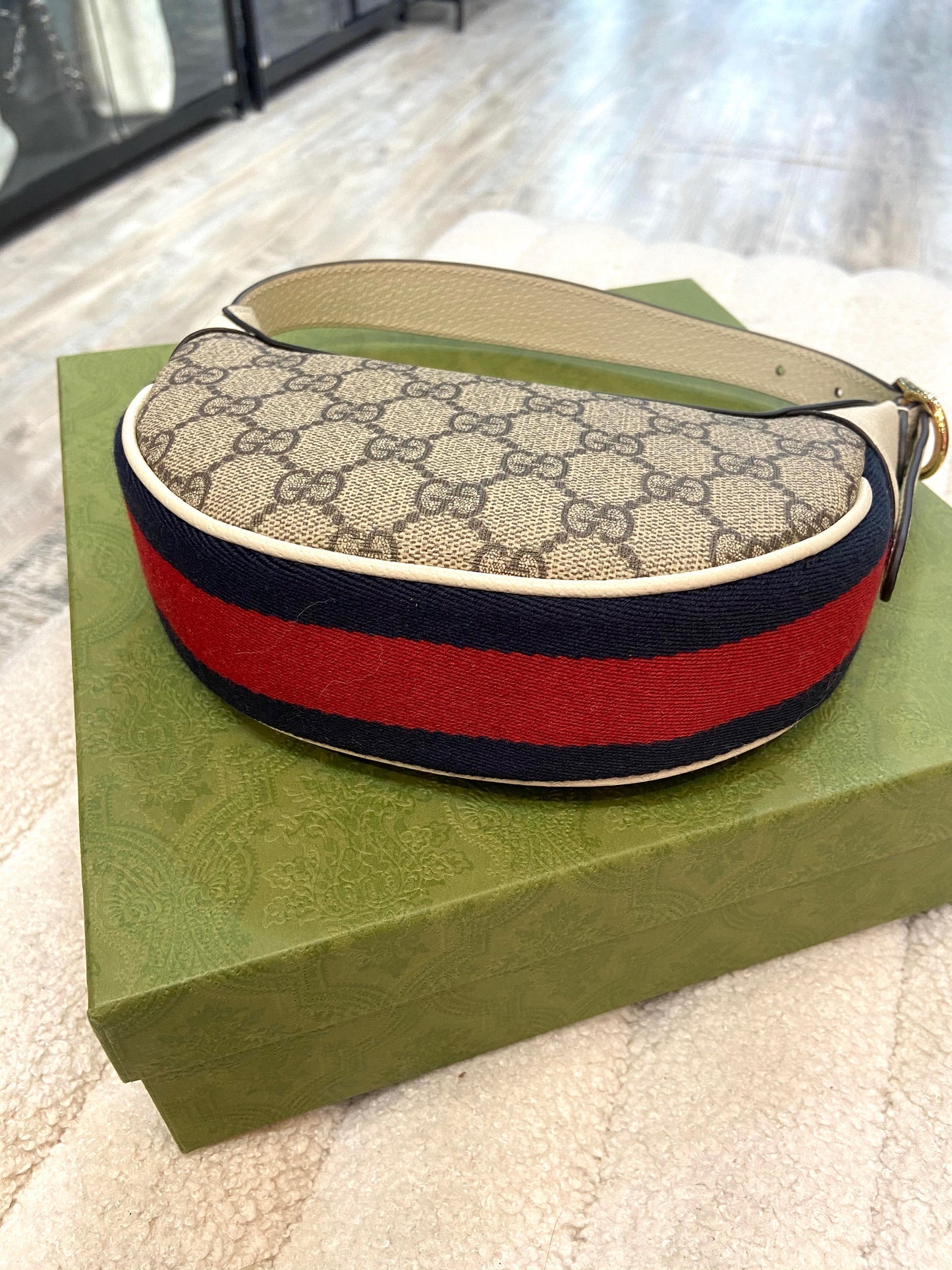 GUCCI GG SUPREME CANVAS CALFSKIN MINI HOBO BAG