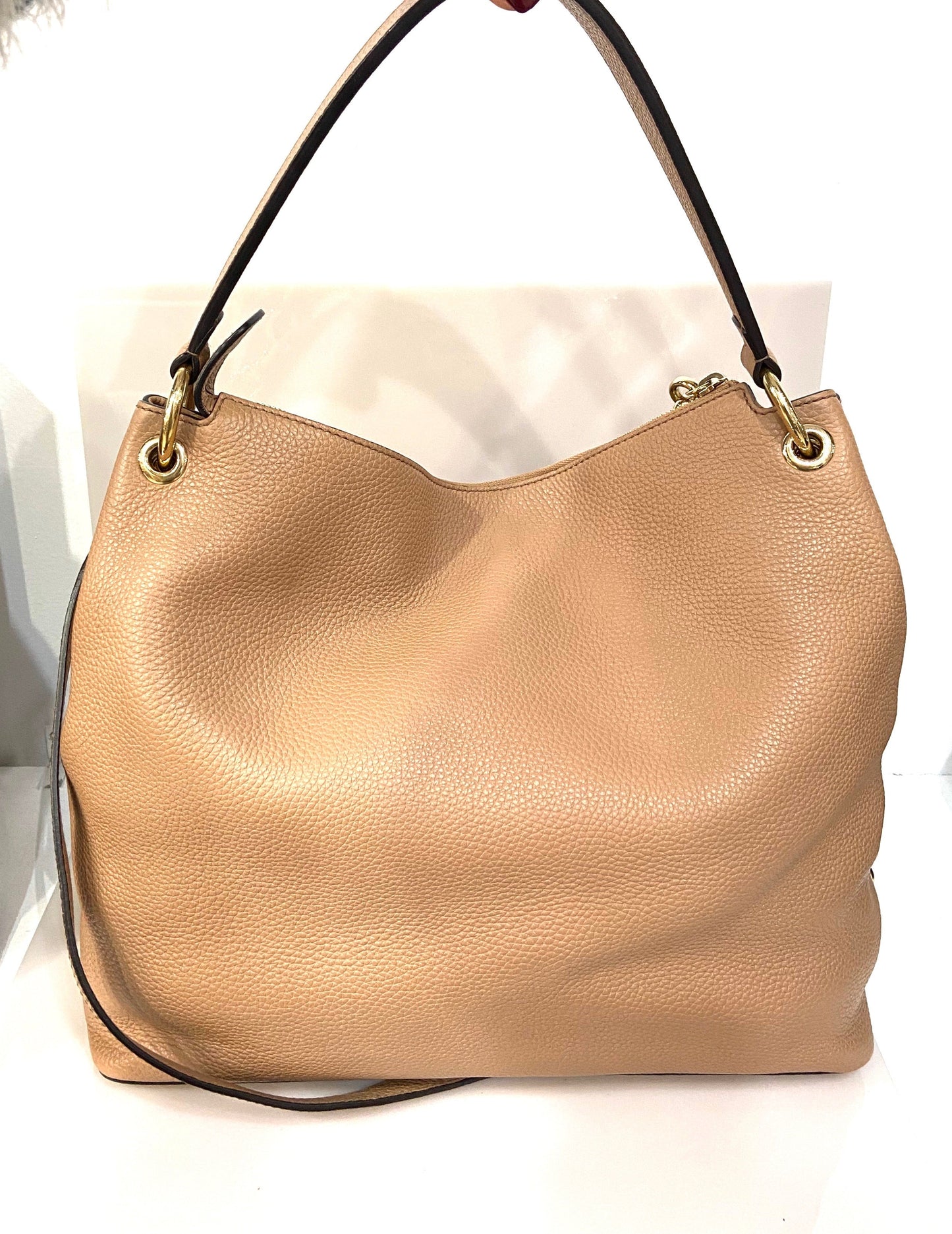 GUCCI PEBBLED CALFSKIN LEATHER CAMELIA TWO WAY LARGE SOHO BAG
