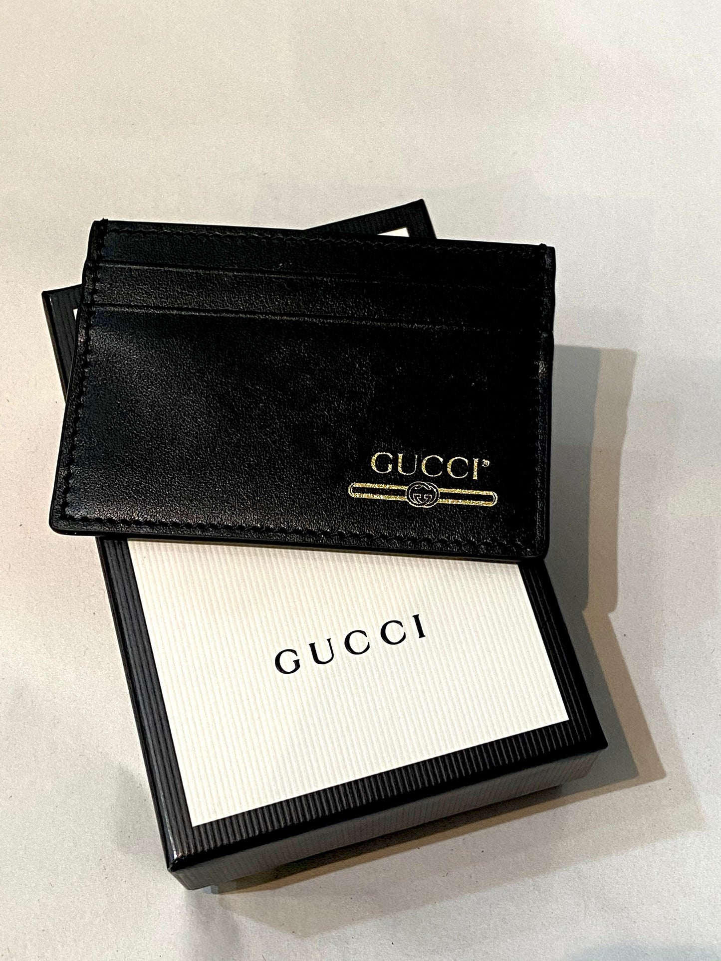 GUCCI PLUTONE CALFSKIN LEATHER LOGO CARD CASE