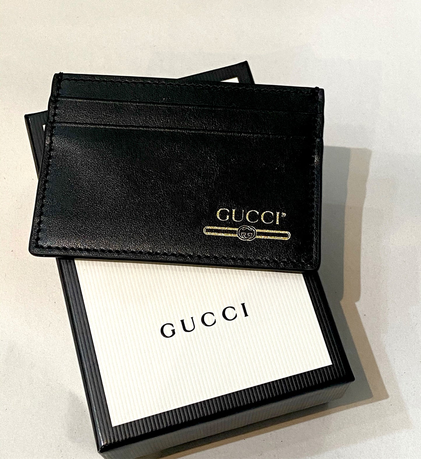GUCCI PLUTONE CALFSKIN LEATHER LOGO CARD CASE