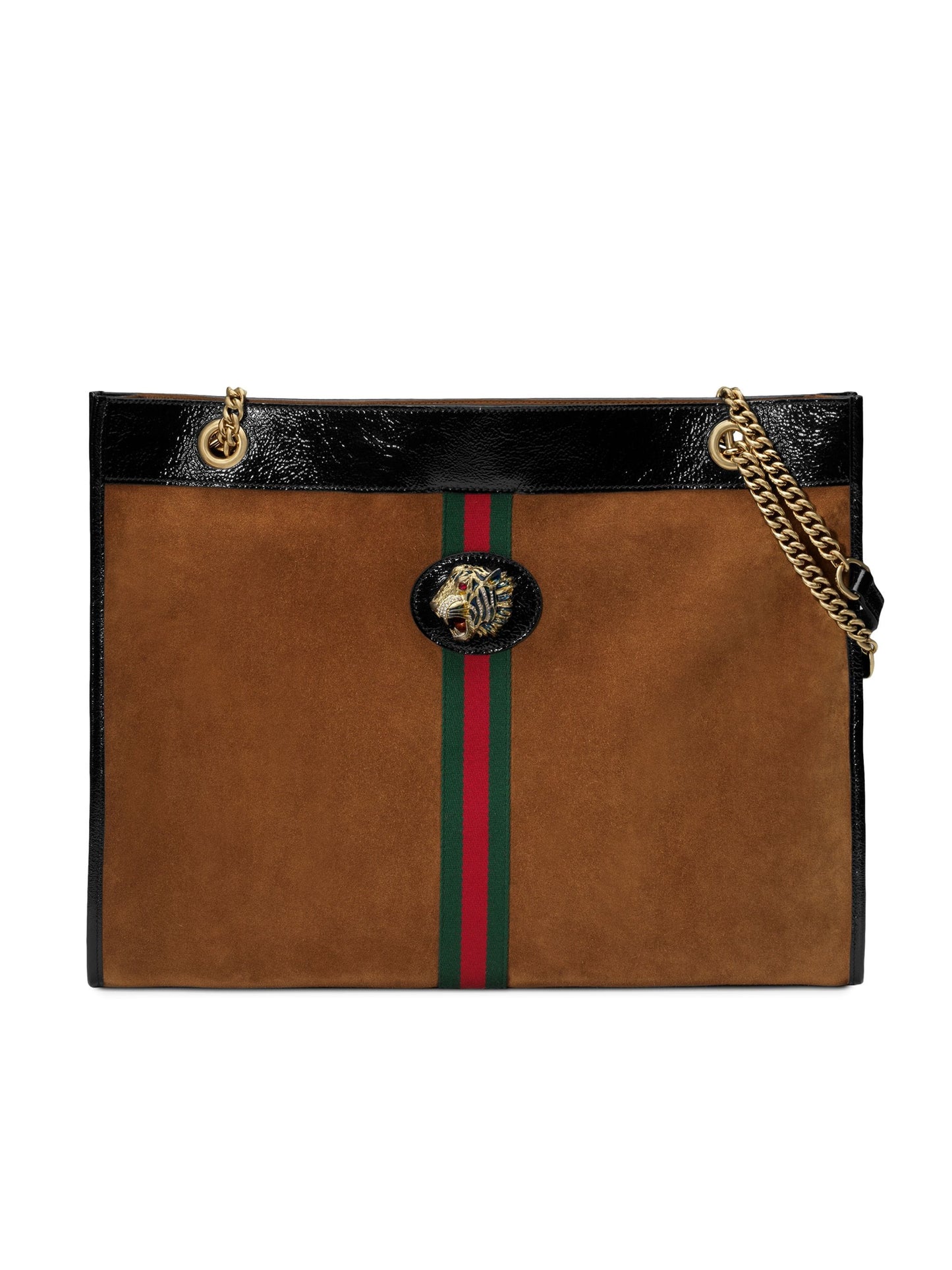 GUCCI BROWN SUEDE TIGER WEB RAJAH LARGE TOTE BAG