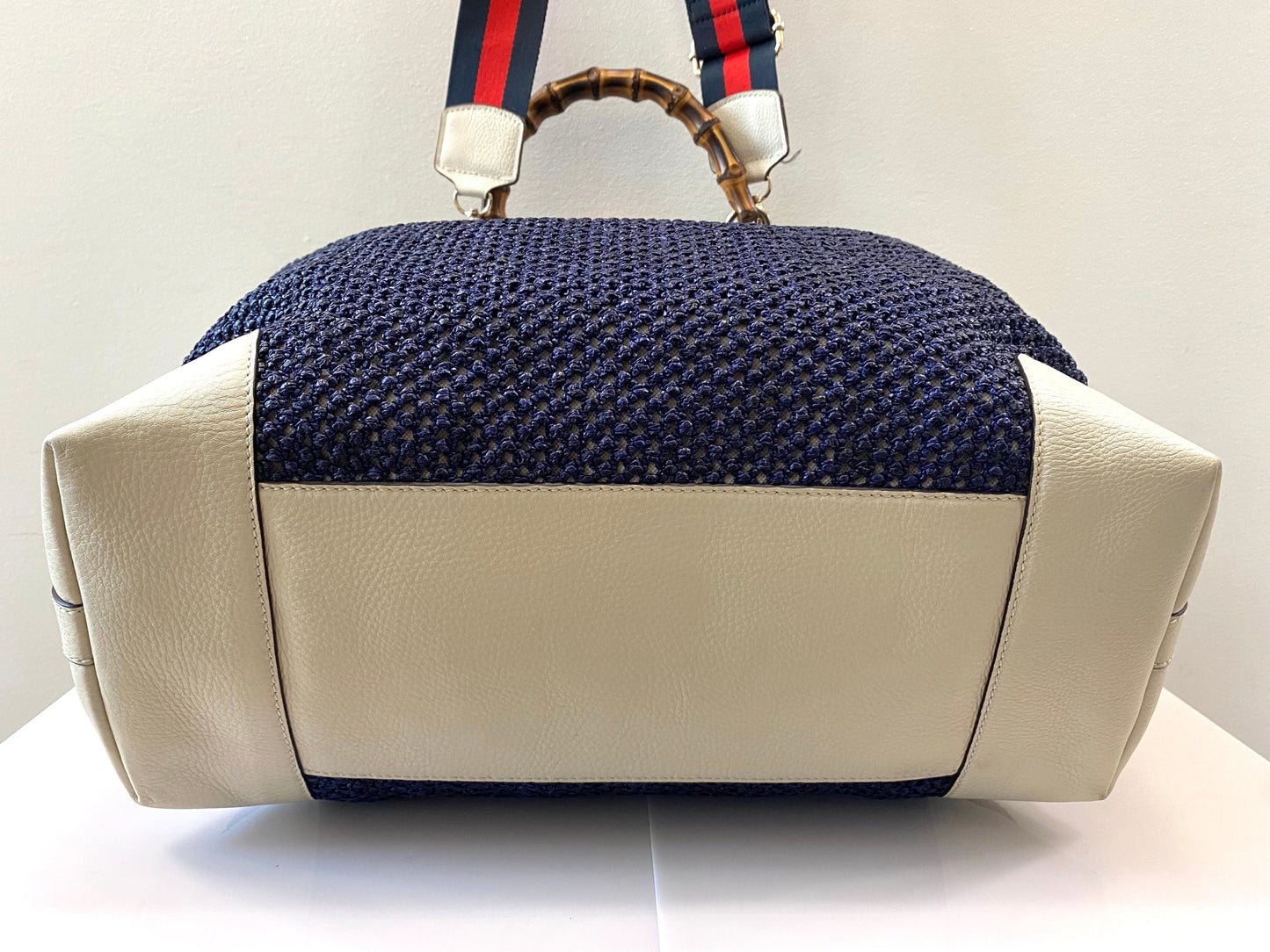 GUCCI VINTAGE WEB STRAP BAMBOO HANDLE TOTE BAG WITH SHOULDER STRAP