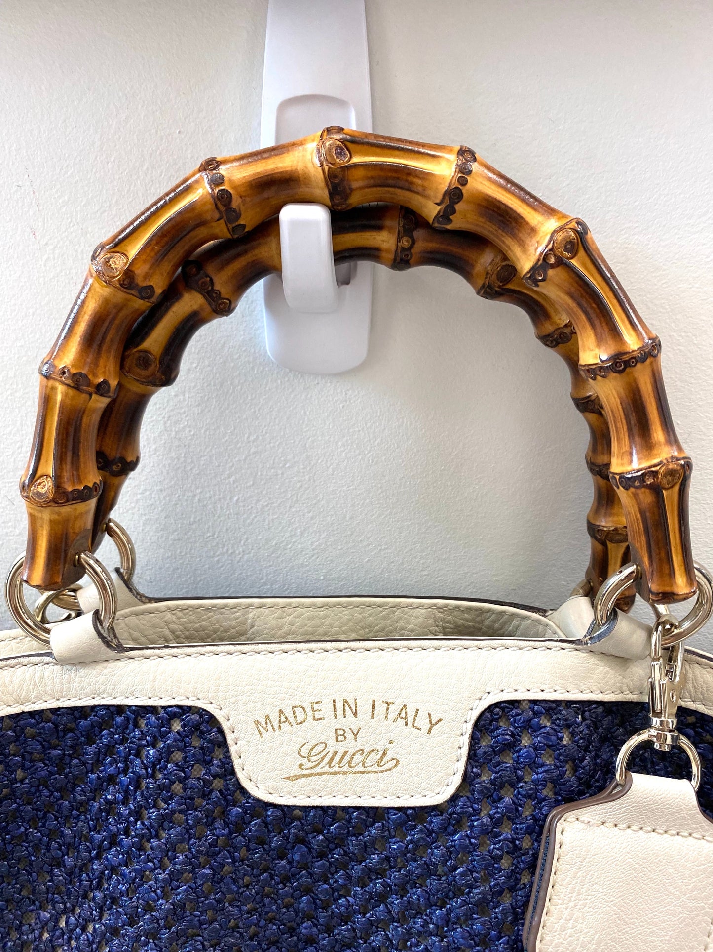 GUCCI VINTAGE WEB STRAP BAMBOO HANDLE TOTE BAG WITH SHOULDER STRAP