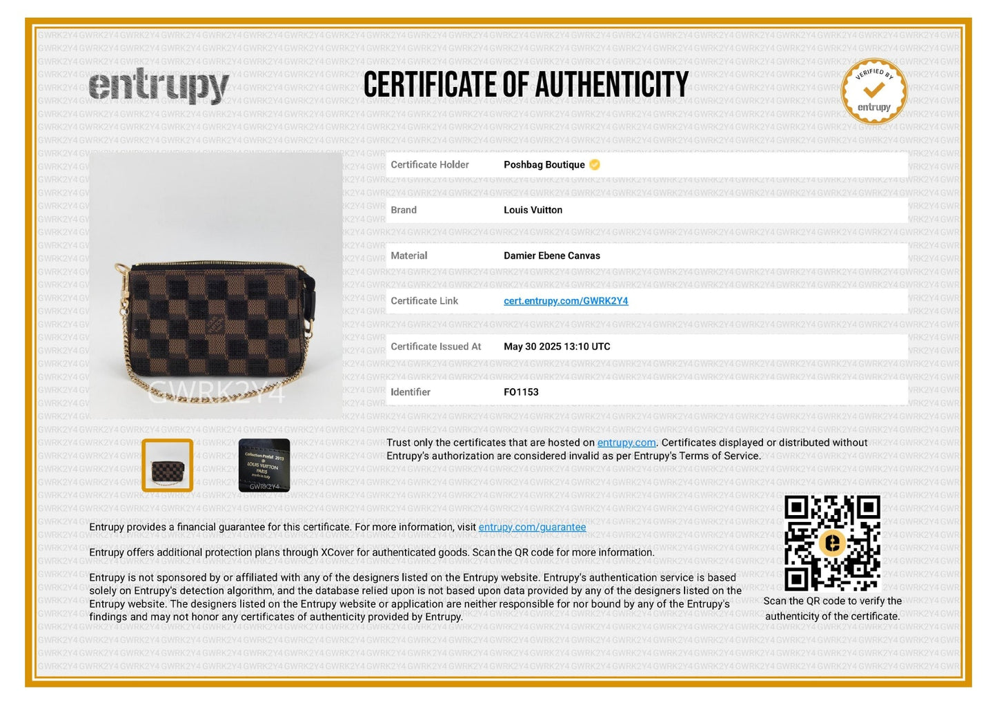 Louis Vuitto Damier Paillettes Mini Pochette Accessoires Bag