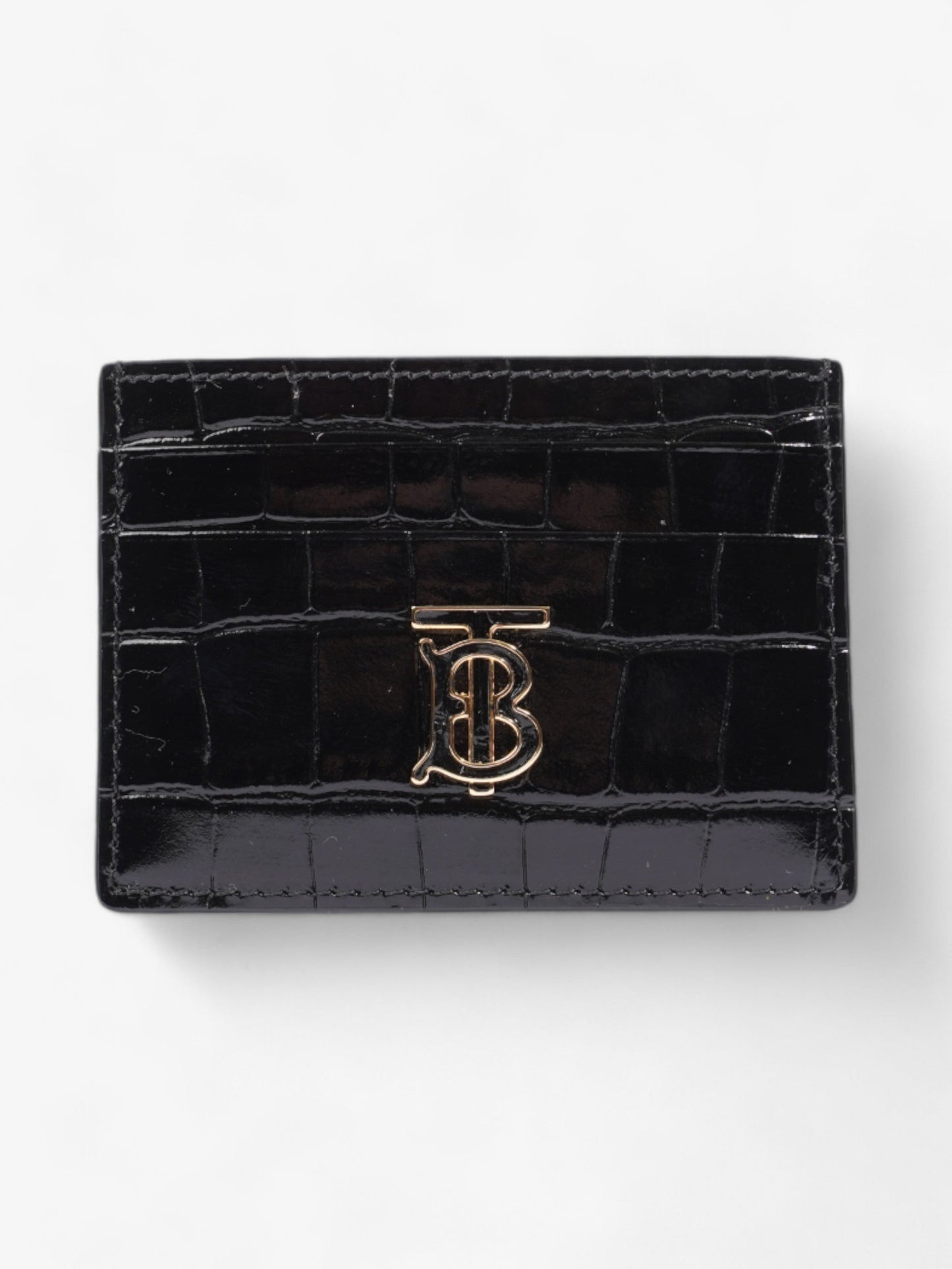 Burberry TB Card Holder Black Embossed Leather