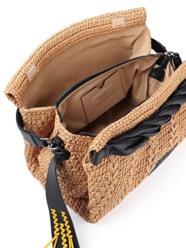 GIVENCHY ID93 LARGE RAFFIA & LEATHER SHOULDER BAG