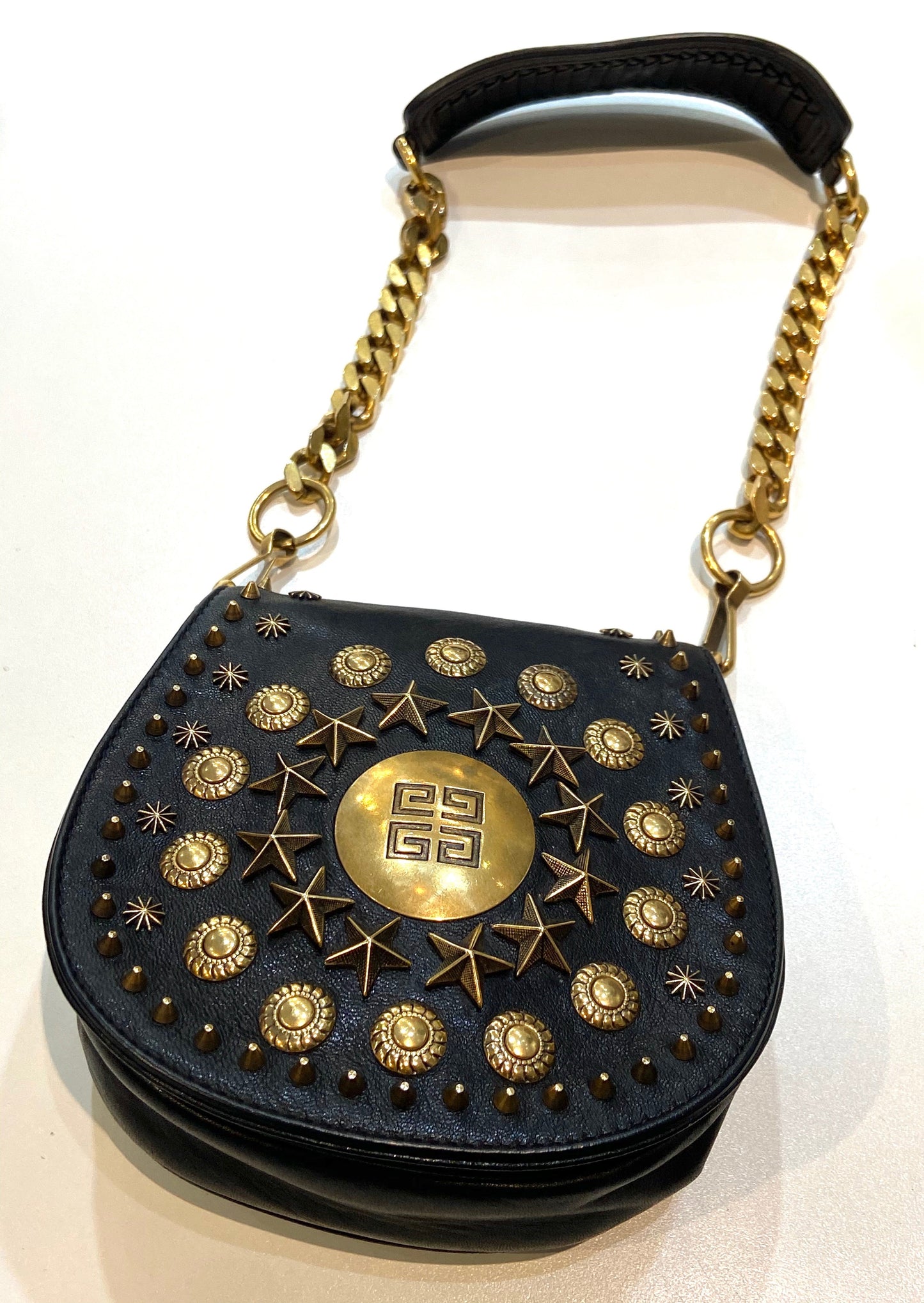GIVENCHY CALFSKIN LEATHER STAR STUDS MINI CHAIN SADDLE BAG