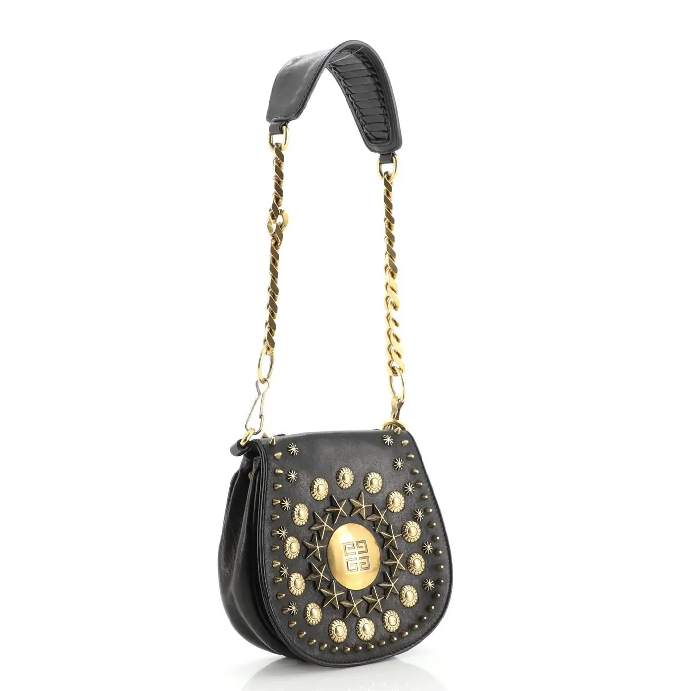 GIVENCHY CALFSKIN LEATHER STAR STUDS MINI CHAIN SADDLE BAG