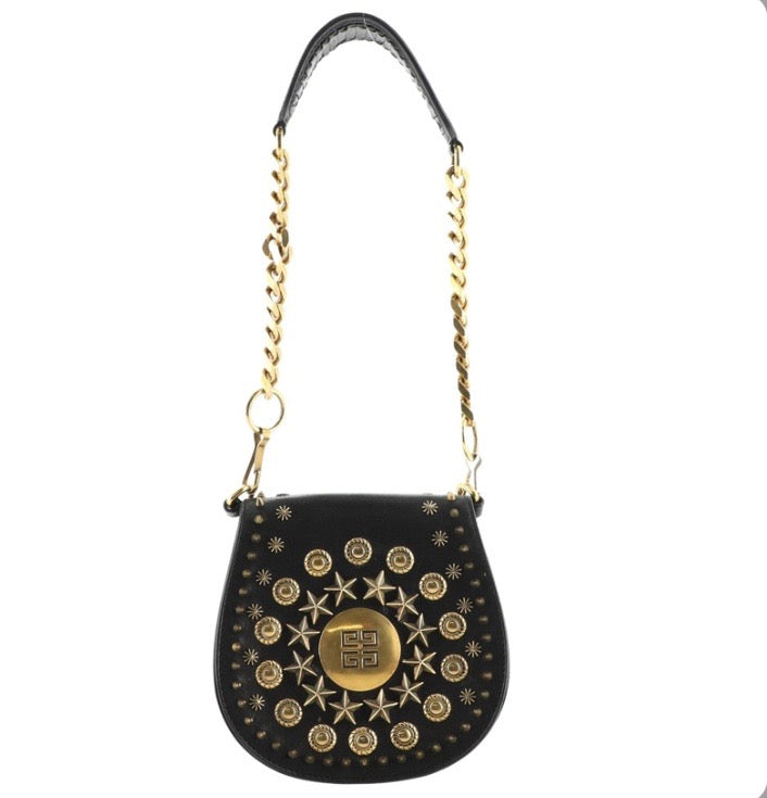 GIVENCHY CALFSKIN LEATHER STAR STUDS MINI CHAIN SADDLE BAG