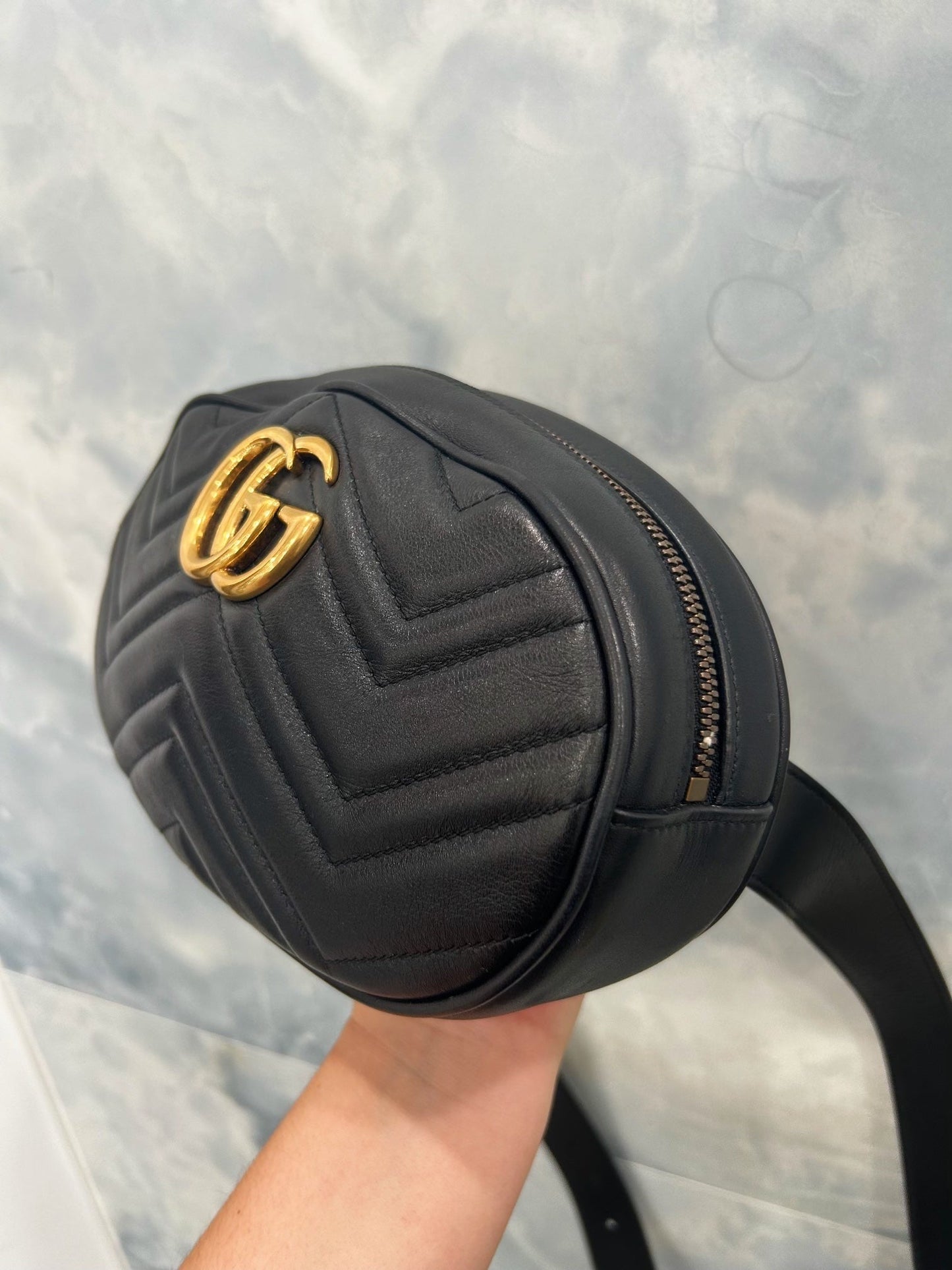 GUCCI GG MARMONT CALFSKIN LEATHER MATELASSE BELT BAG