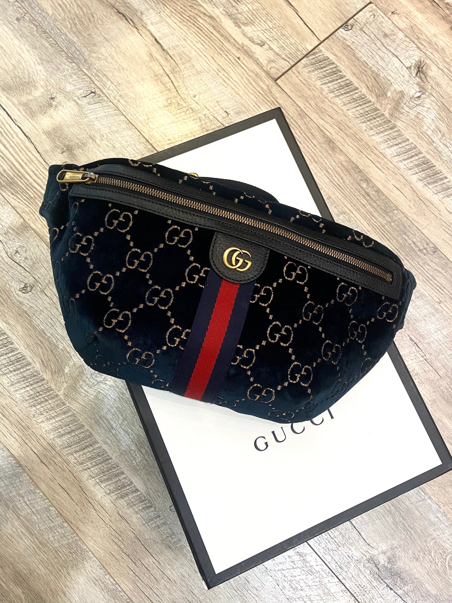 GUCCI GG OPHIDIA WEB VELVET LARGE BELT BAG