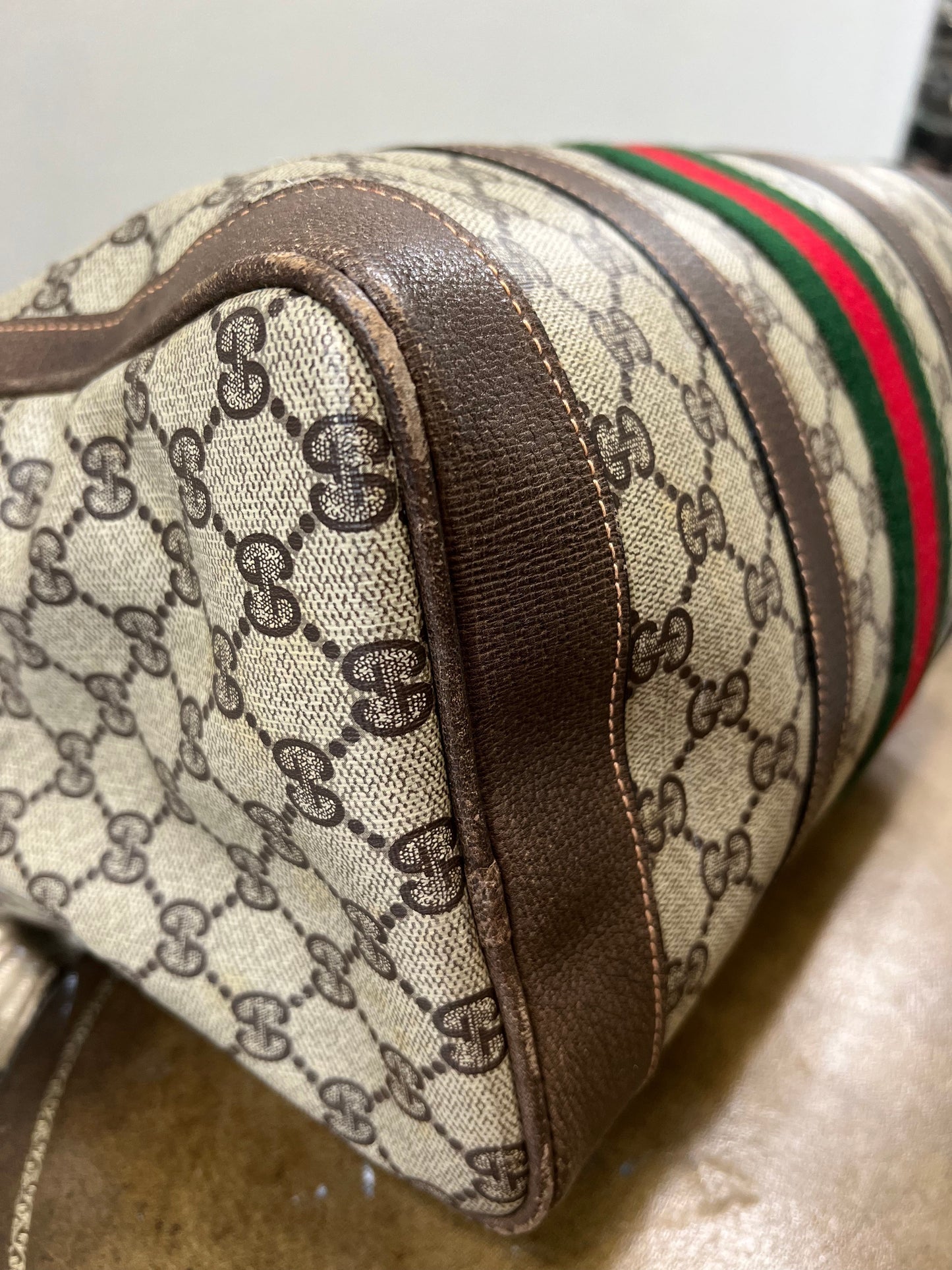GUCCI GG SUPREME WEB VINTAGE BOSTON BAG